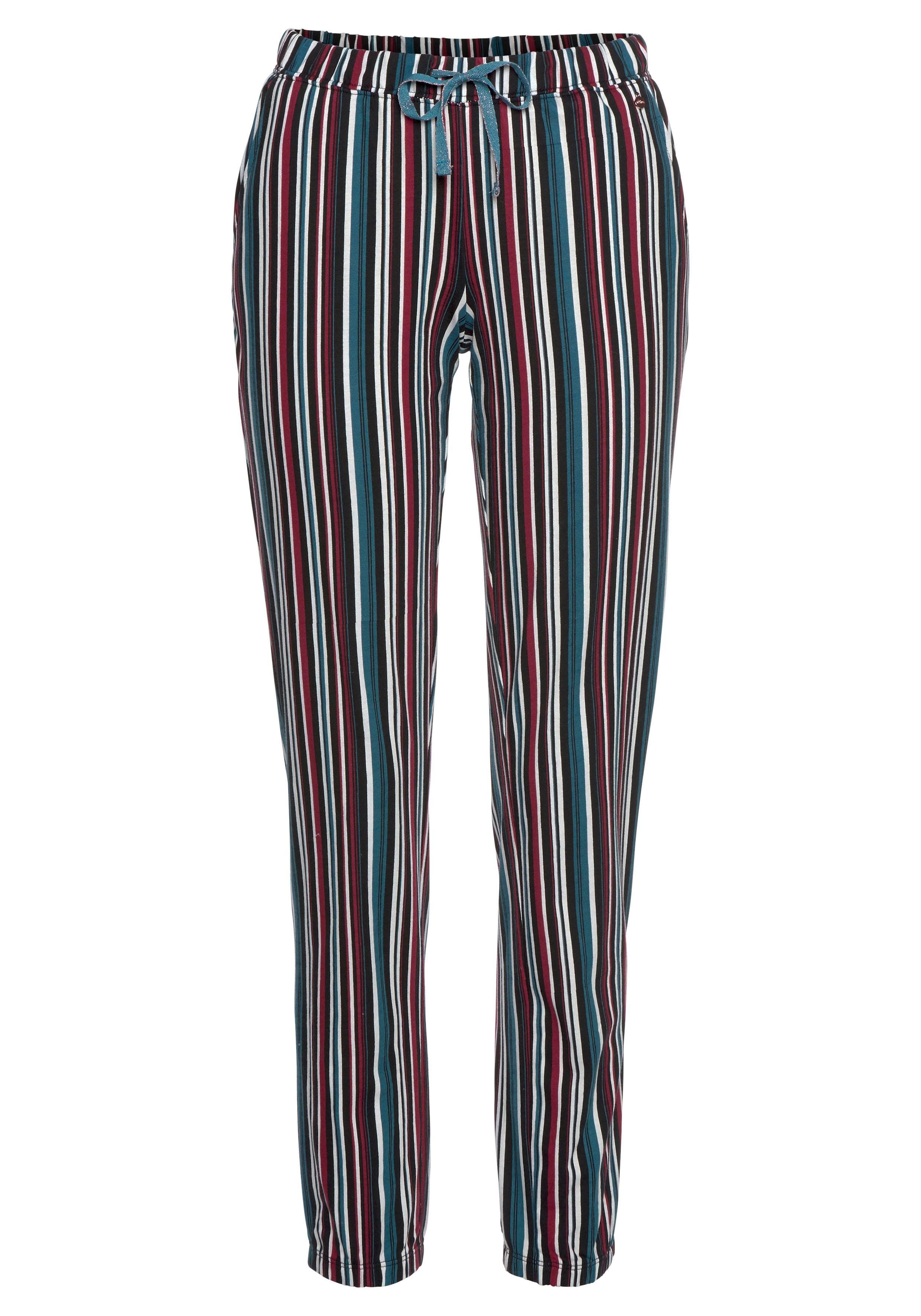 s.Oliver RED LABEL Beachwear Pyjamabroek met motief all-over en contrastkleurige koord pyjama's maat 32/34 blauw