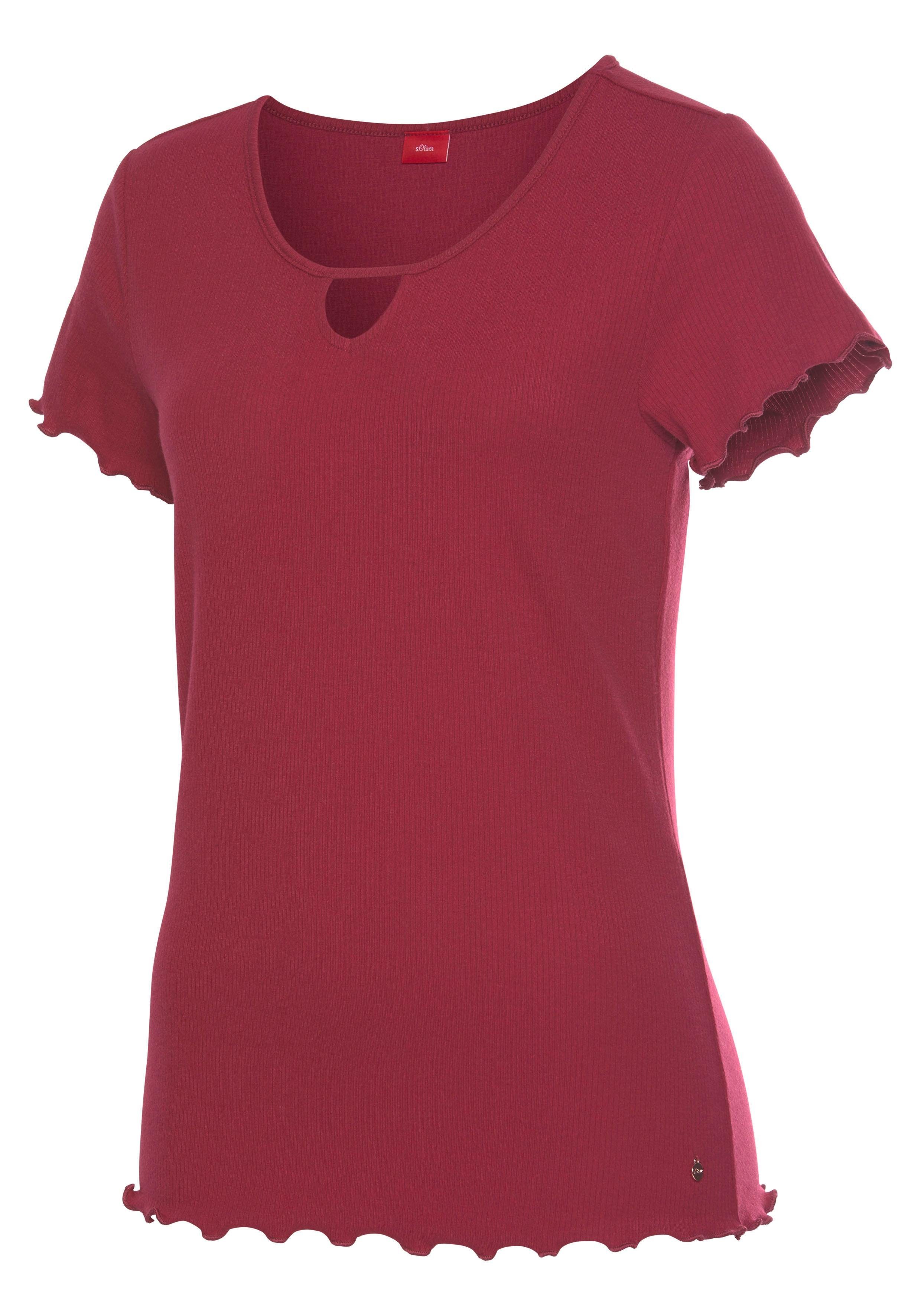 s.Oliver RED LABEL Beachwear Pyjama top van geribde stof met rimpelrandjes