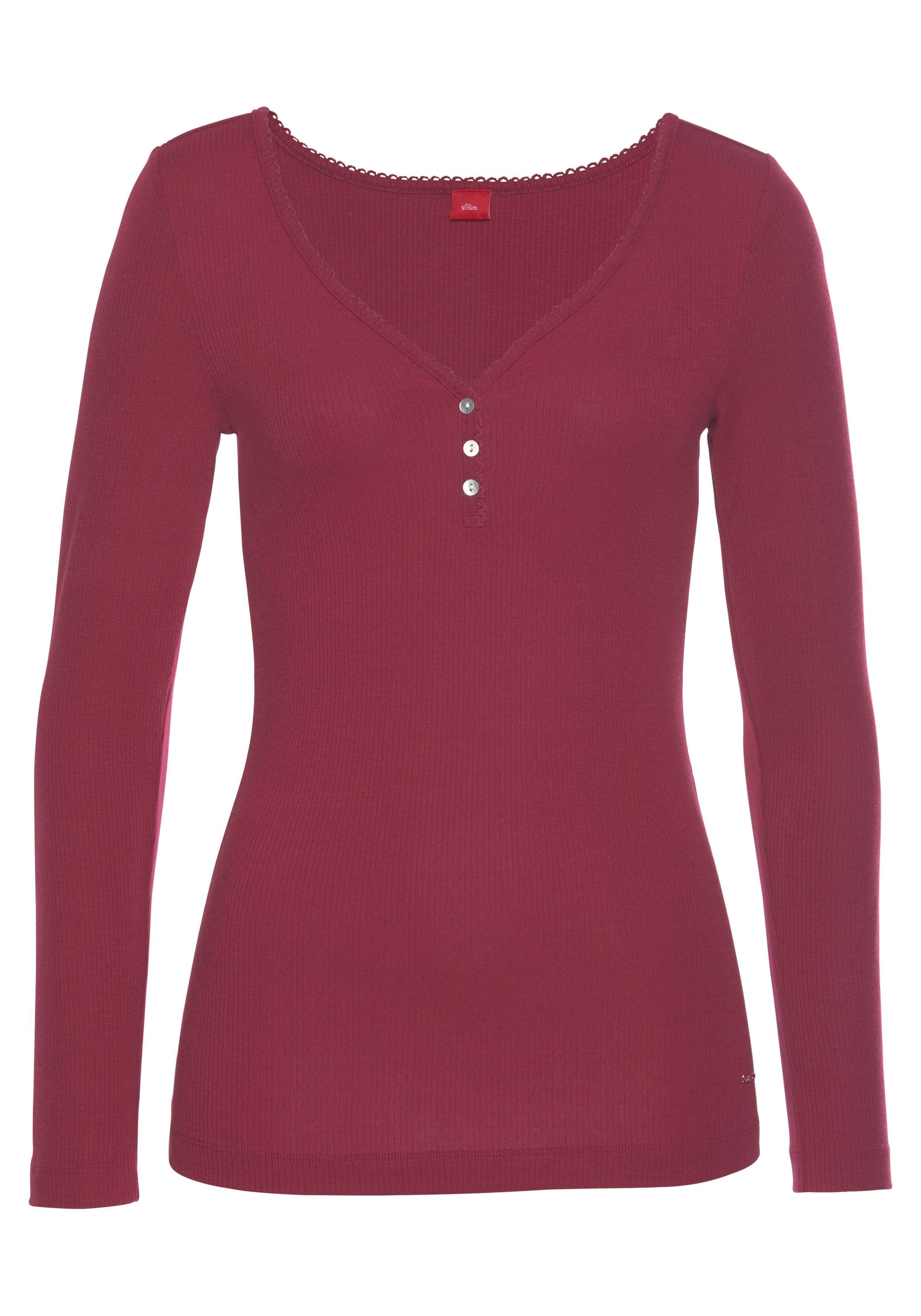 s.Oliver RED LABEL Beachwear Pyjama top van geribbelde stof met sierknopsluiting