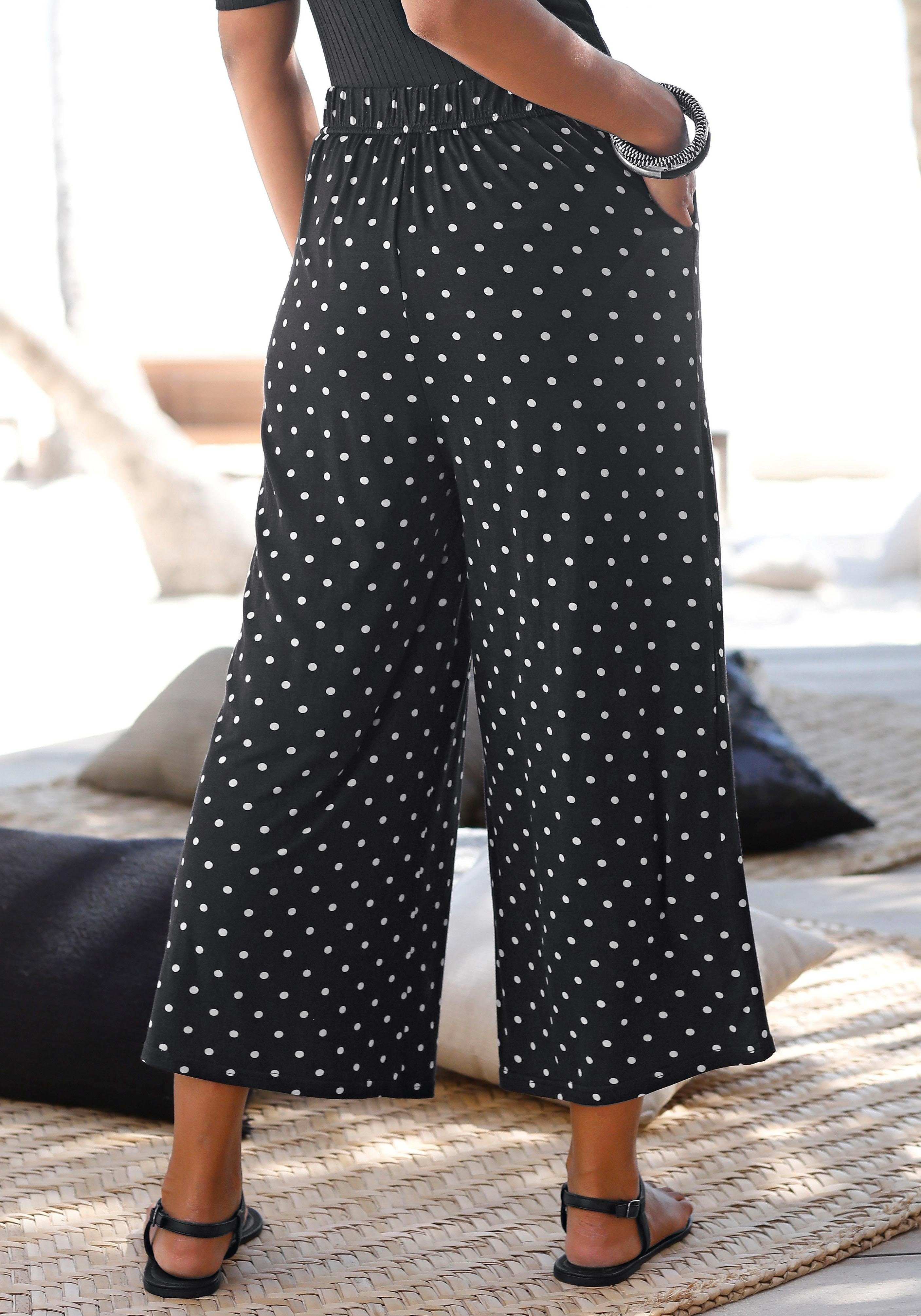 Lascana Culotte met stippenprint en zakken, elastische tailleband, 7/8 broek, jersey broek