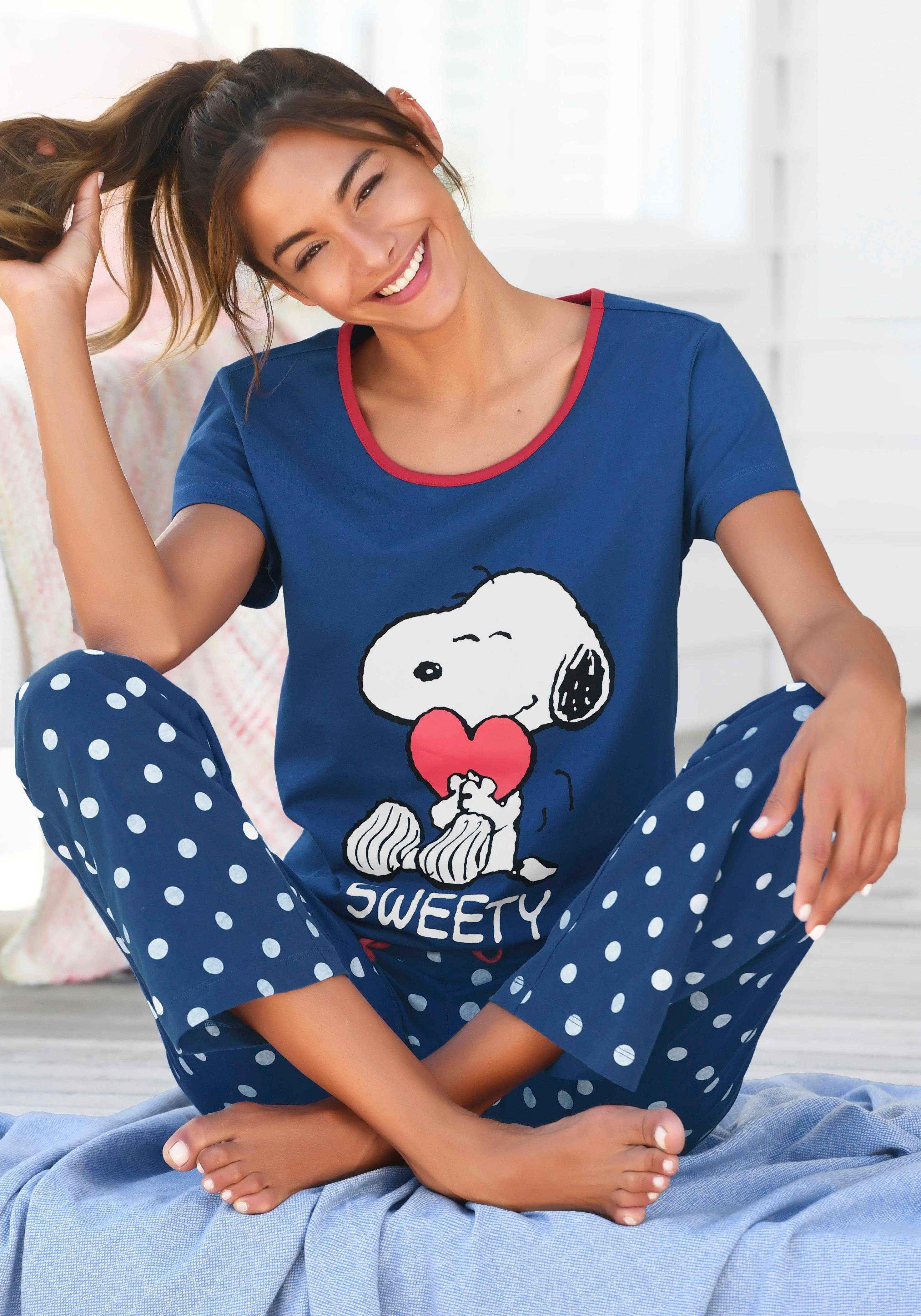 Peanuts Pyjama met snoopy-print en gestippelde broek (2-delig, 1 stuk)