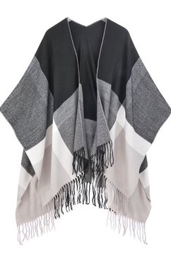 lascana sjaal xxl sjaal, poncho in behaaglijk zachte kwaliteit en met korte franje zwart