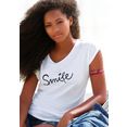 beachtime t-shirt met modieuze gezegden frontprint "smile" wit