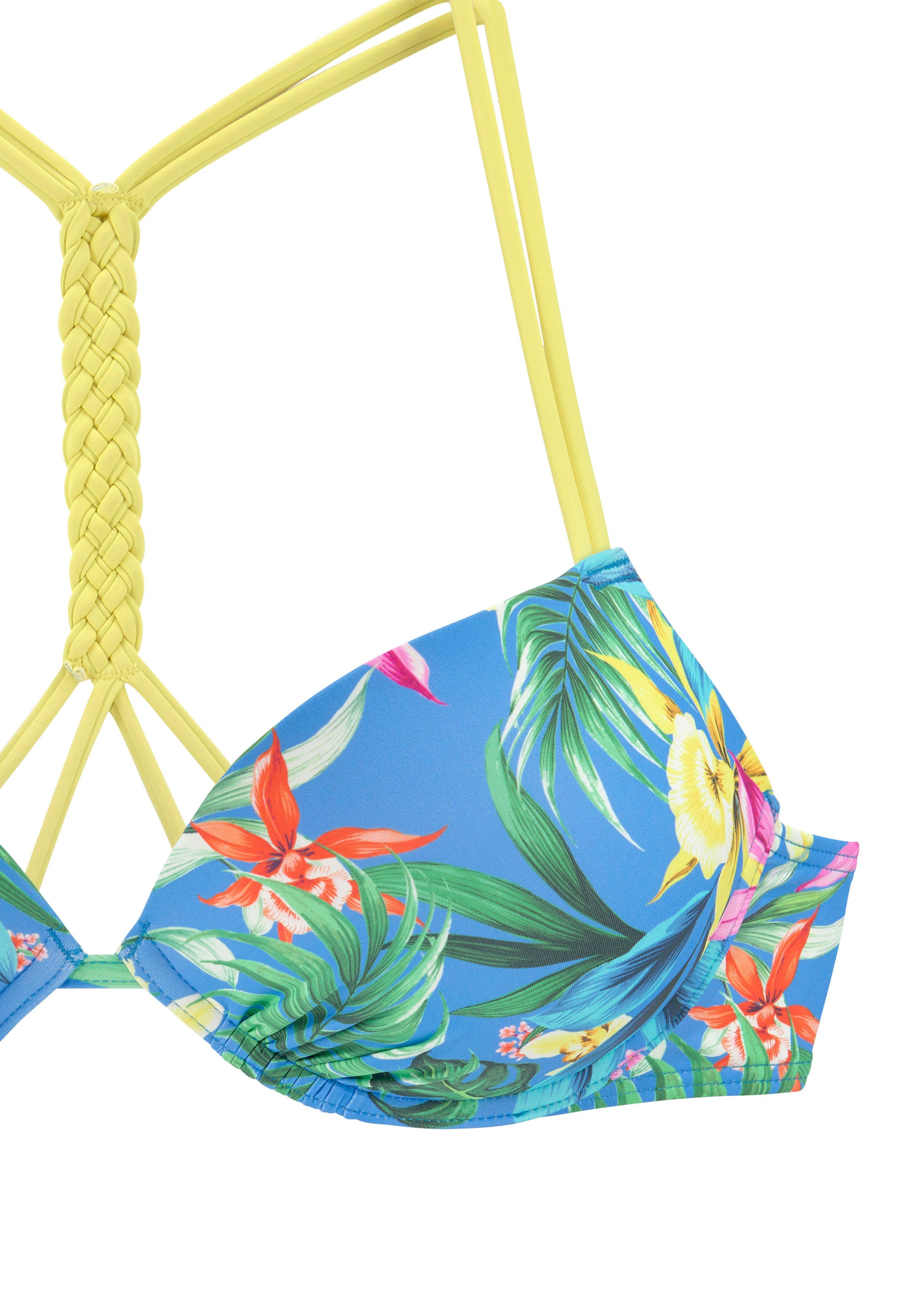 Venice Beach Push-upbikinitop Hanni met tropische print en gele details