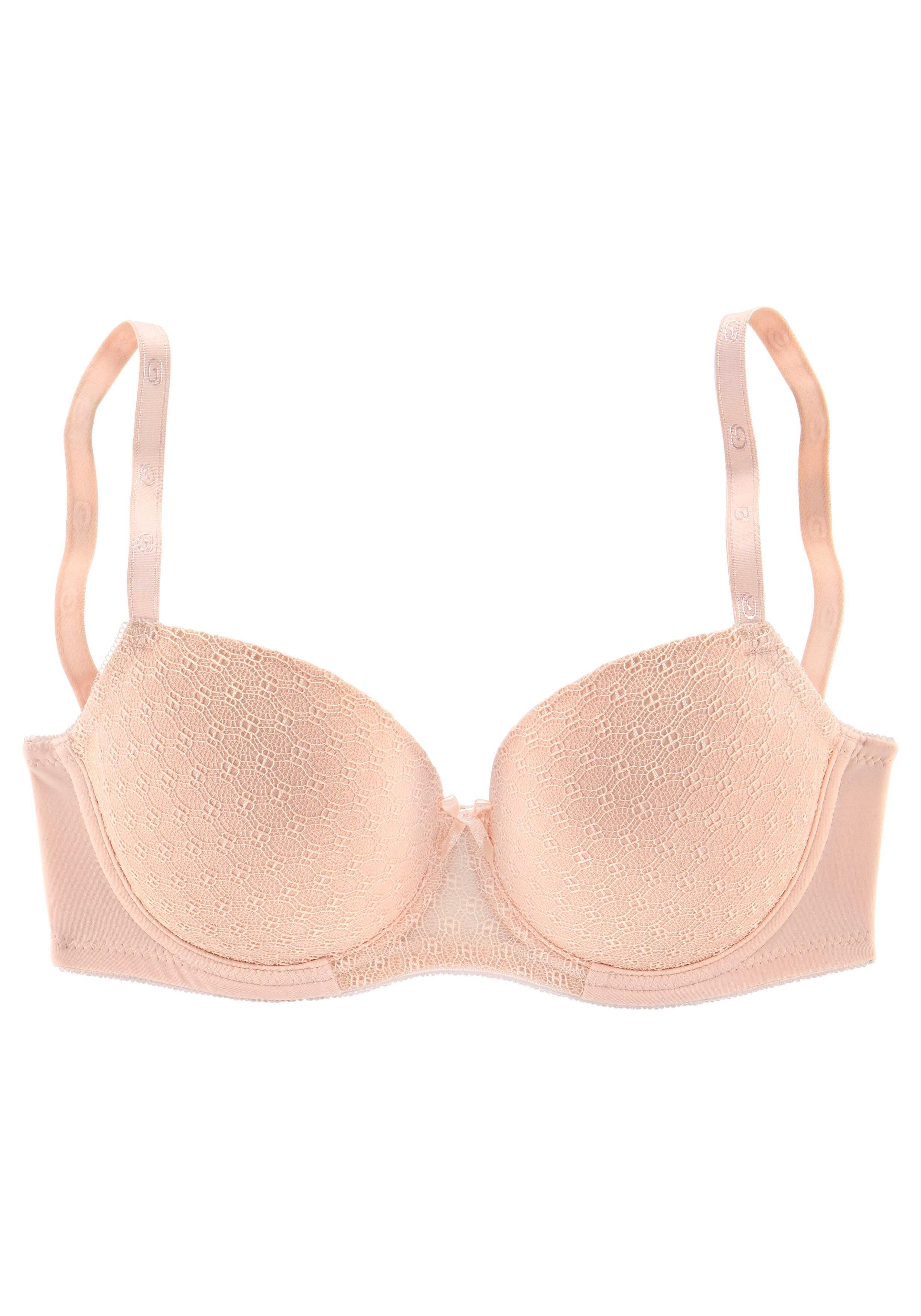 Lascana Bh met steuncups met beugel en grafische kant, dessous beugel bh's maat 90 F beige