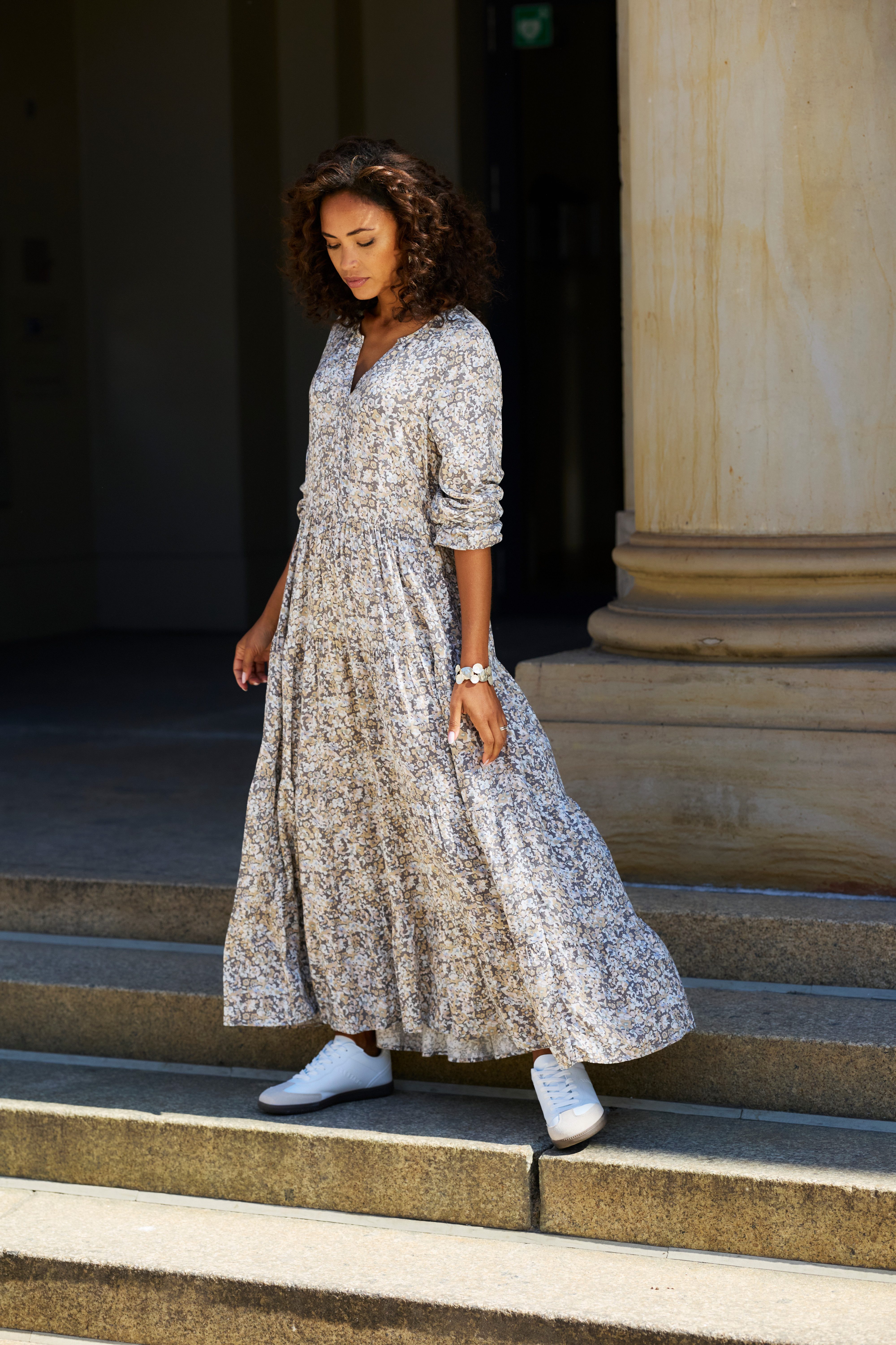 Vivance Maxi-jurk met all-over print en volants, lange mouwen, jurk met print, casual-chic