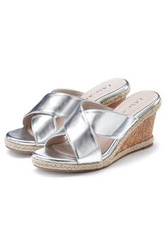 lascana slippers met hoge hak met sleehak in metallic-look zilver