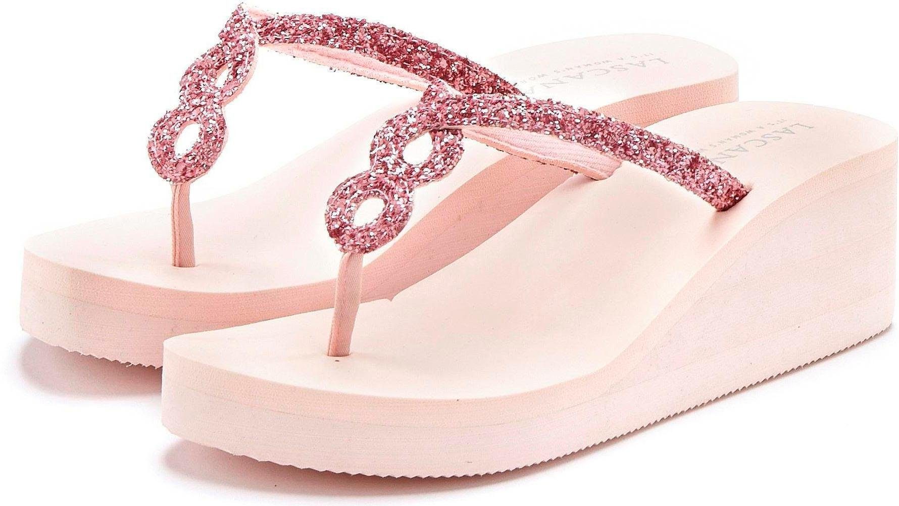 Lascana Teenslippers veganistisch met sleehak en glitter in de webshop |  LASCANA