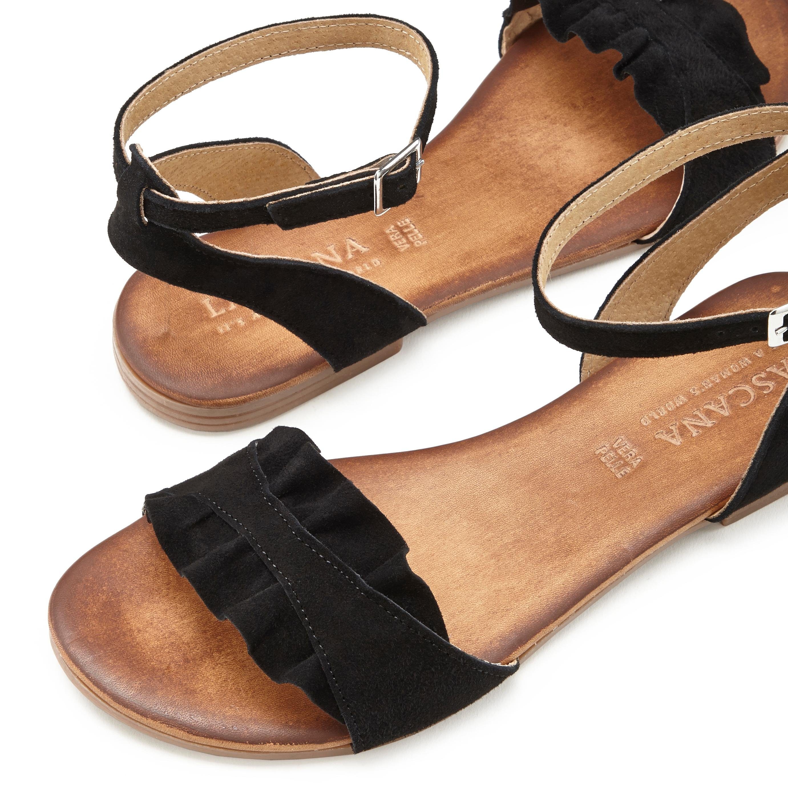 Lascana Sandalen Zomerschoen Sandalette, zomerschoen van hoogwaardig leer met kleine ruches