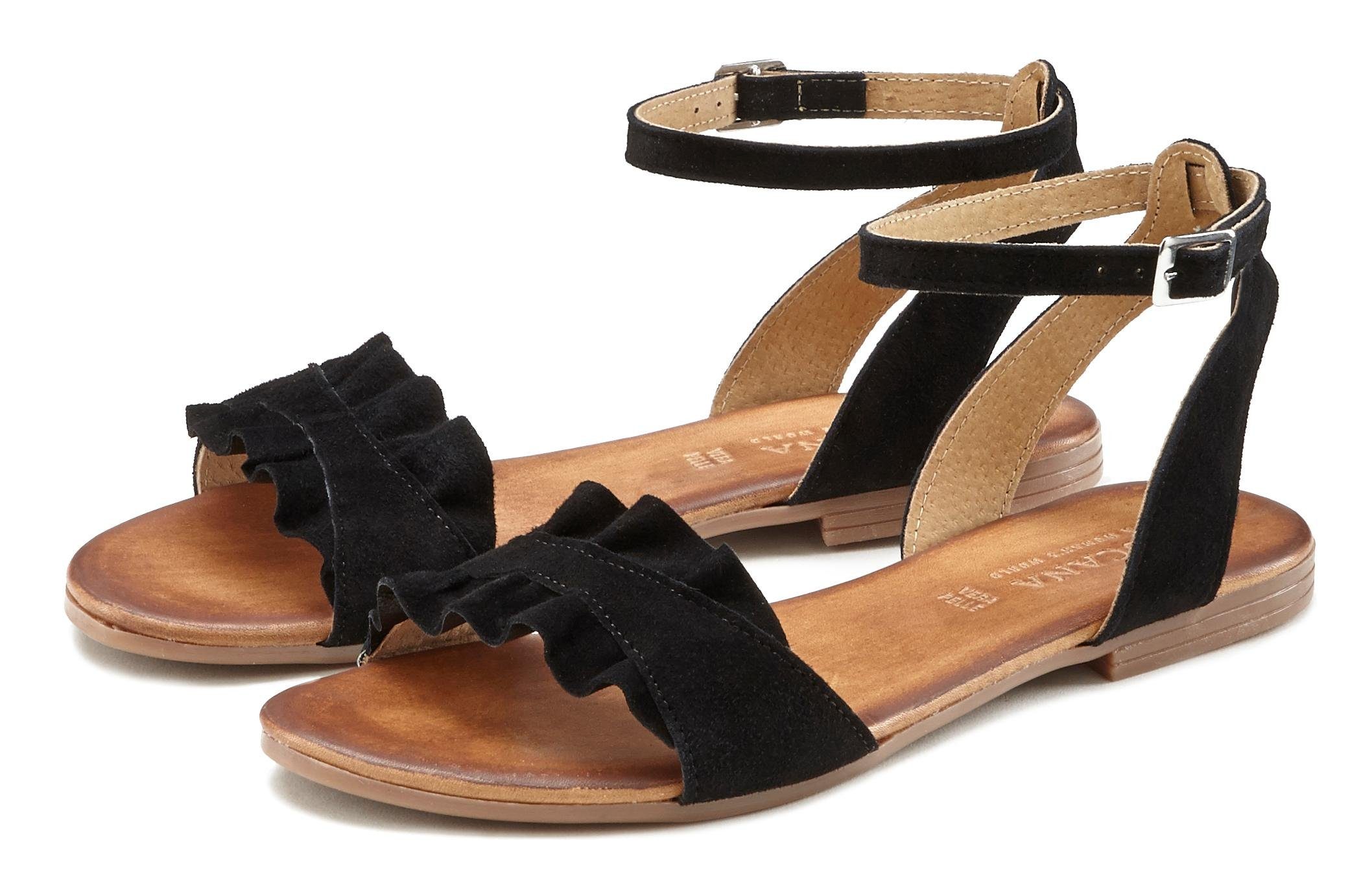 Lascana Sandalen Zomerschoen Sandalette, zomerschoen van hoogwaardig leer met kleine ruches