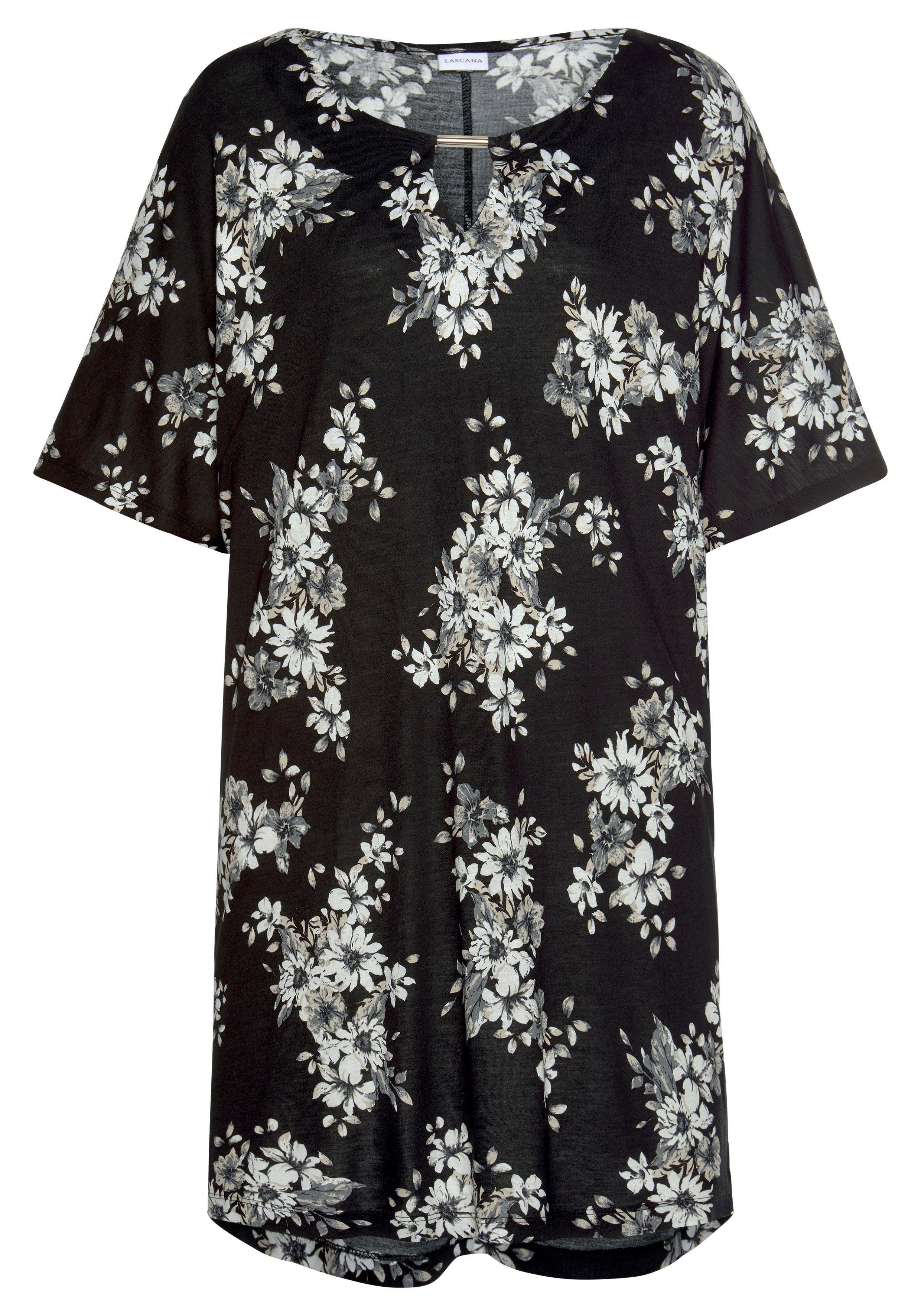 Lascana Lang shirt met subtiele bloemenprint, blousejurk met wijde mouwen