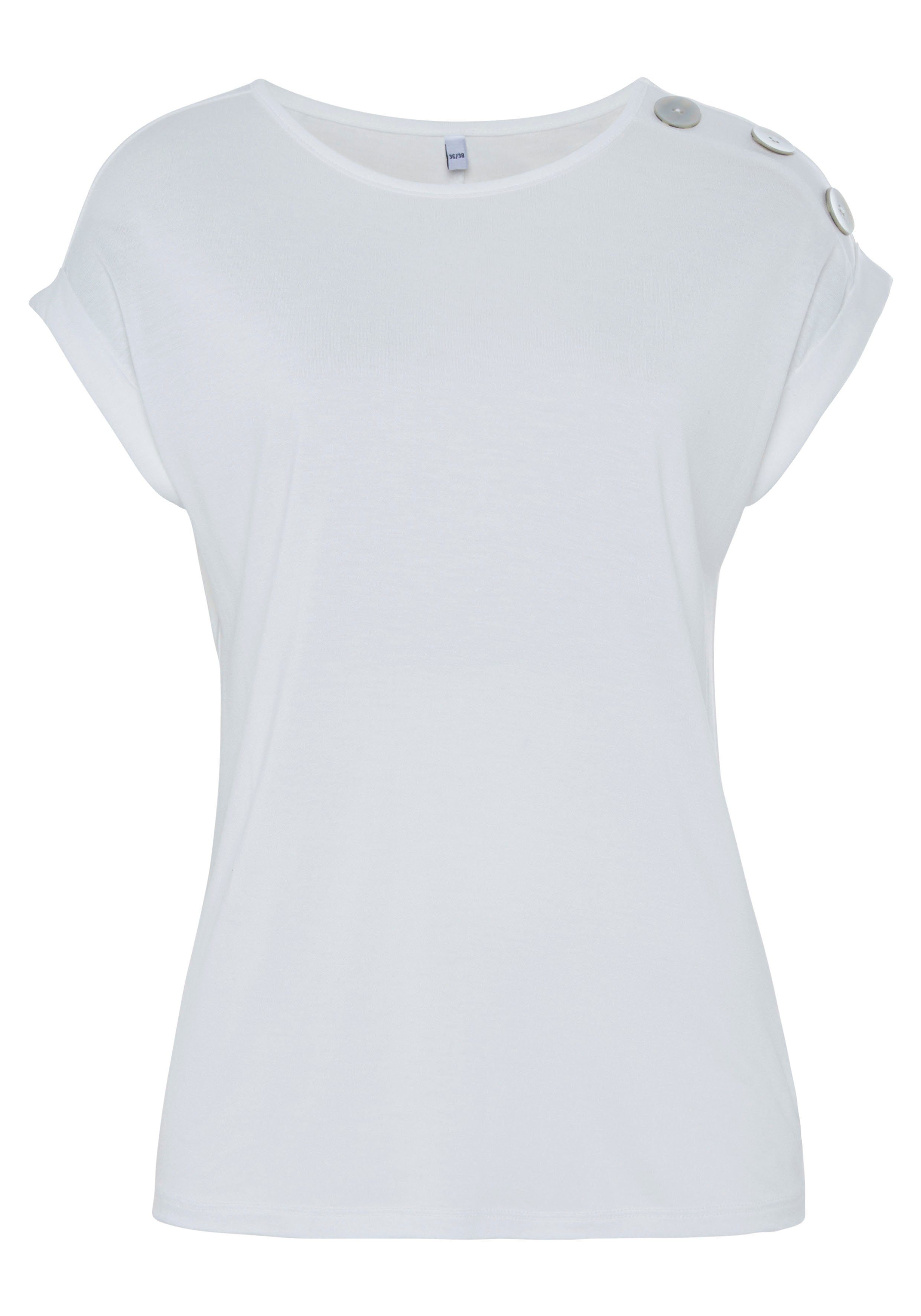 Buffalo Shirt met korte mouwen met decoratieve knopen, comfortabel t-shirt van jersey, basic shirts maat 44/46 wit