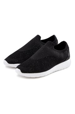 lascana sneakers slip-in van comfortabele mesh met lichte glans-look veganistisch zwart