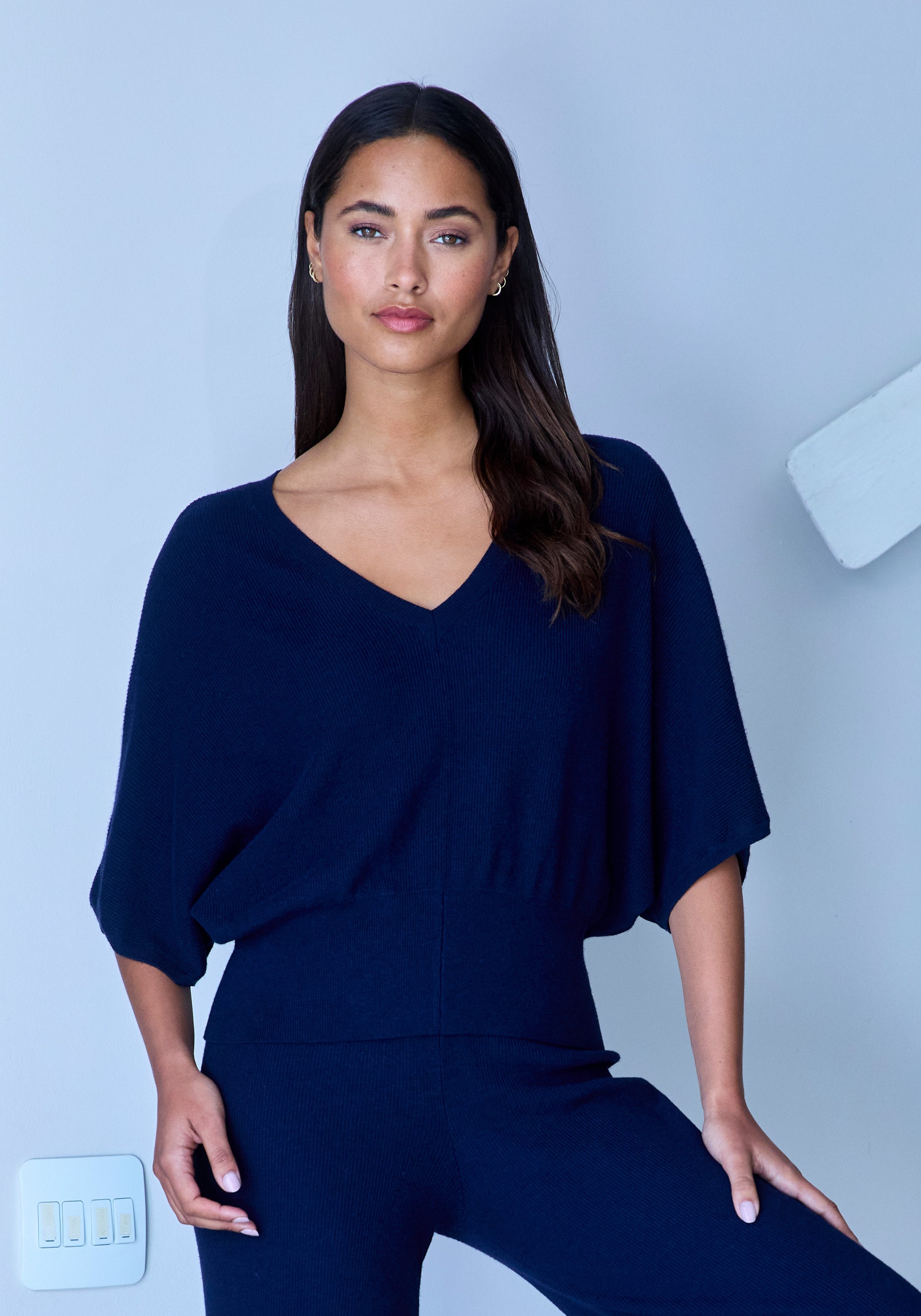 Copenhagen Studios Shirt met vleermuismouwen van hoogwaardige, fijne rib, loungewear