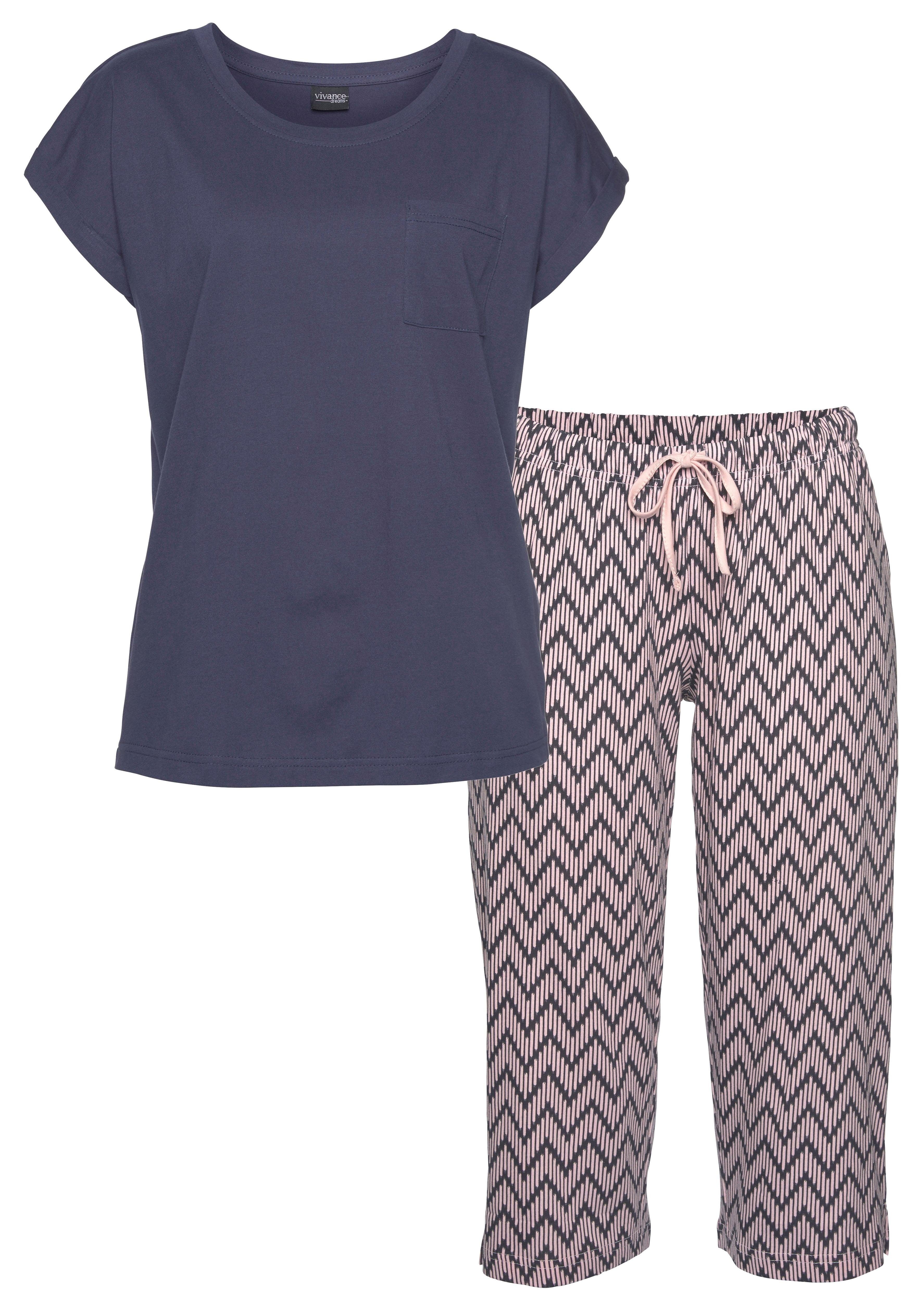 Vivance Dreams Capripyjama met gedessineerde pyjamabroek (2-delig, 1 stuk) pyjama's maat 40/42 blauw