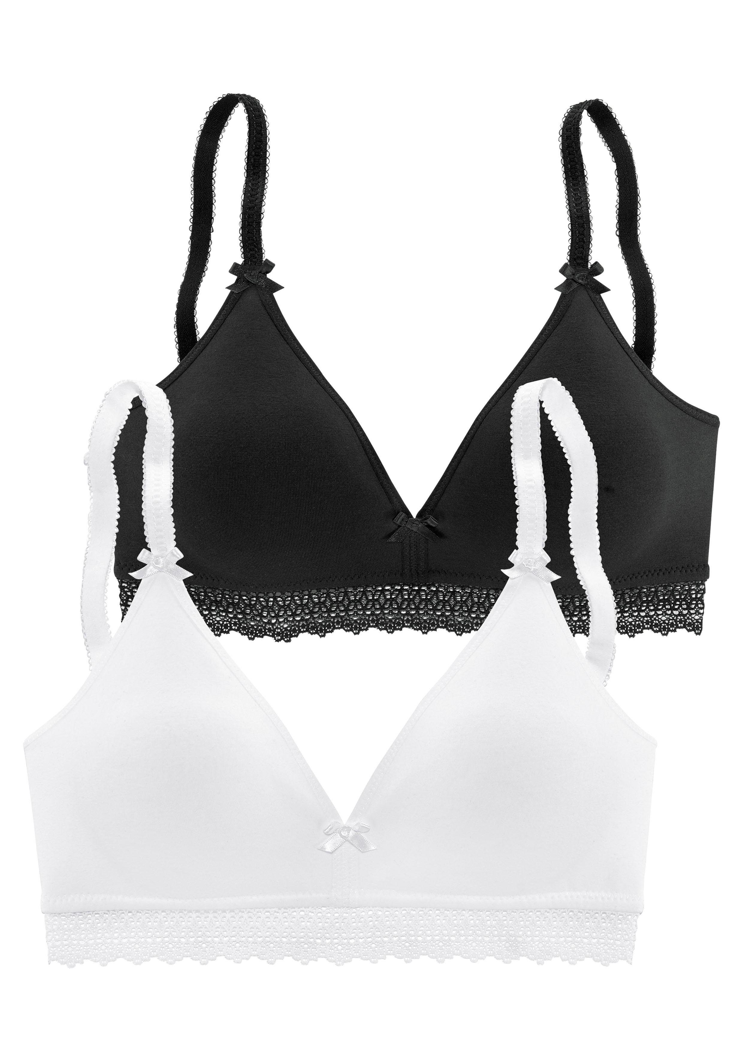 Petite fleur Bralette-bh zonder beugels met kanten band, gemaakt van zacht katoen, basic lingerie (Set van 2)