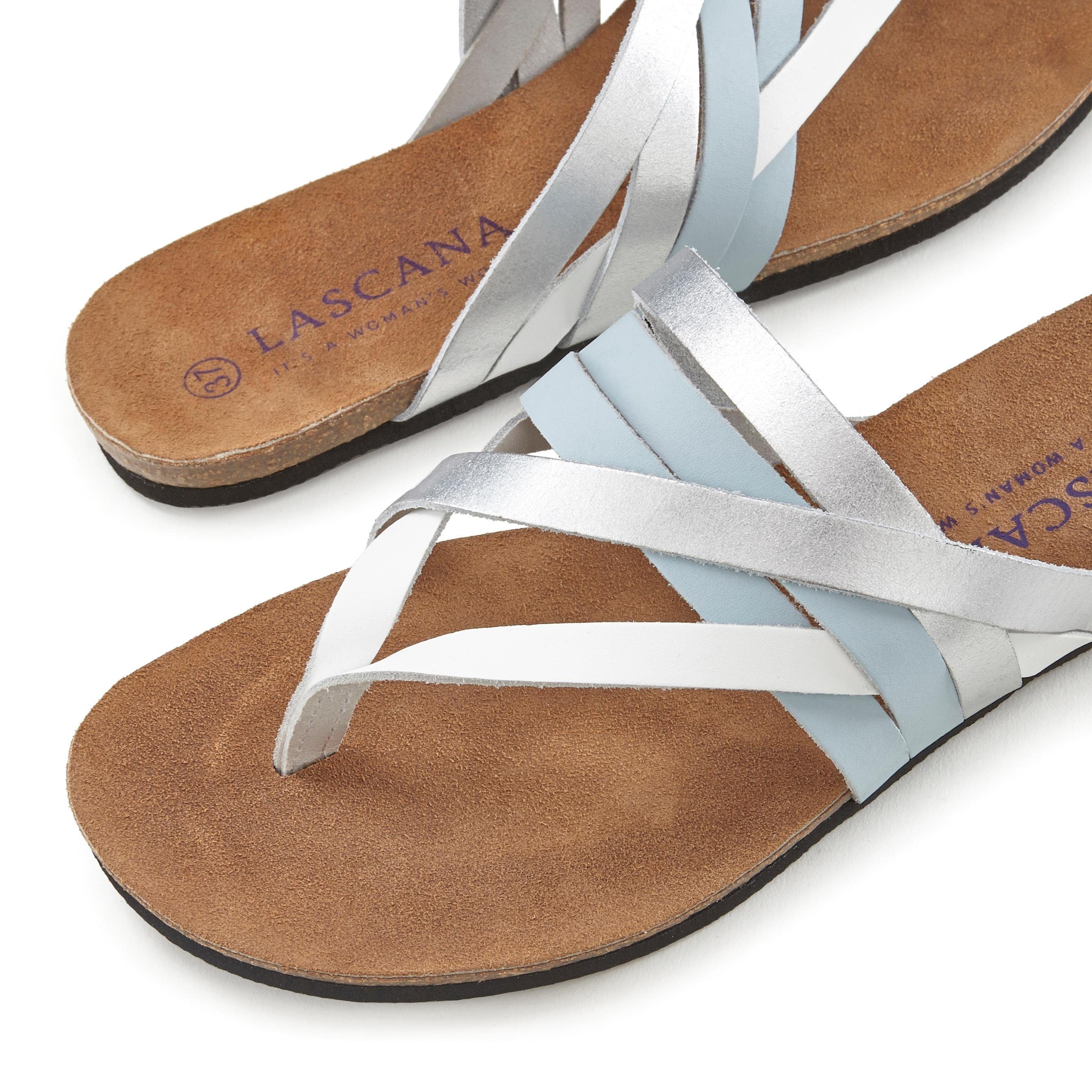 Lascana Teenslippers Sandaal, pantoletten van leer met kurken voetbed