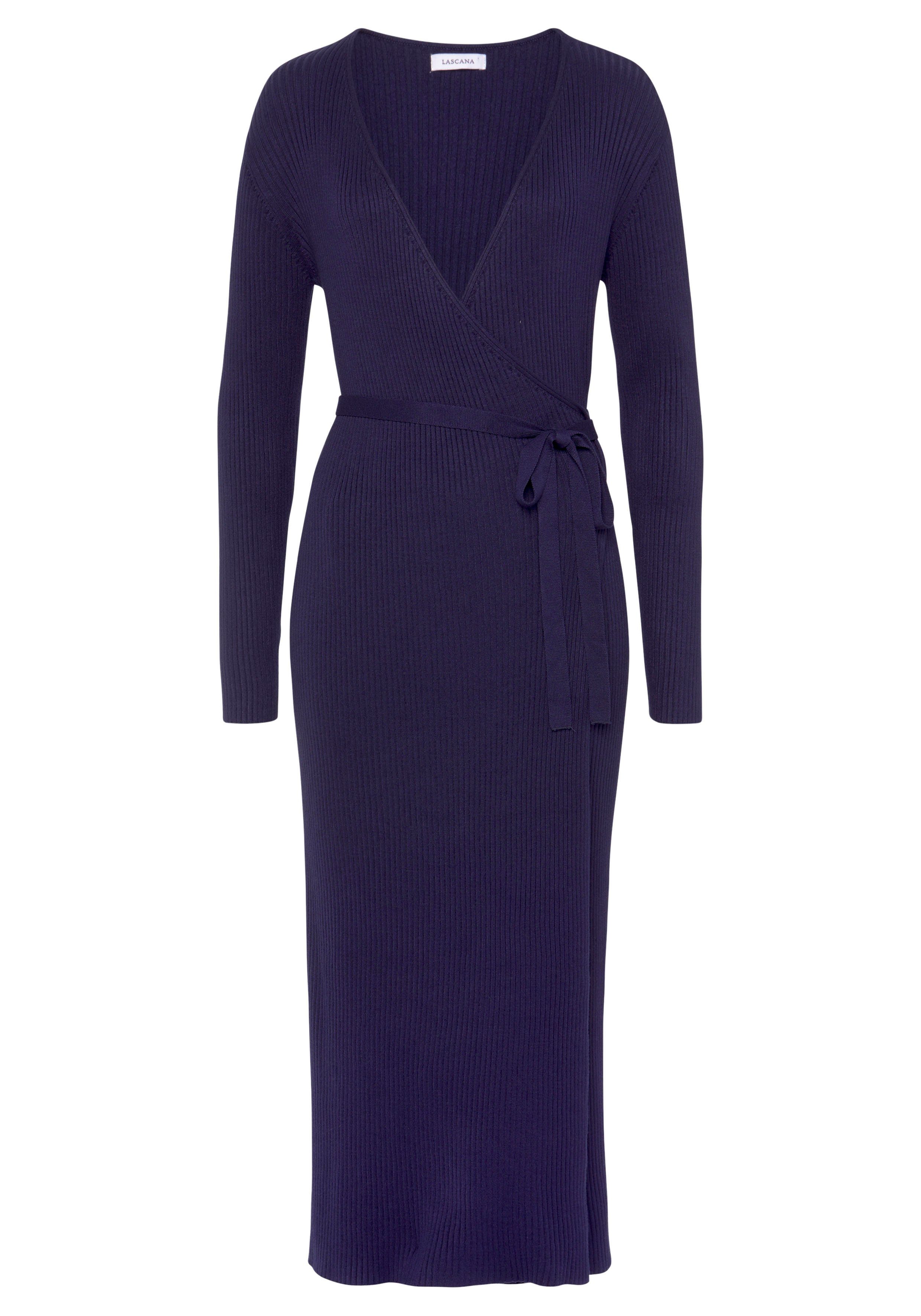 Lascana Gebreide jurk -Loungejurk Wikkeljurk met tailleband, loungewear