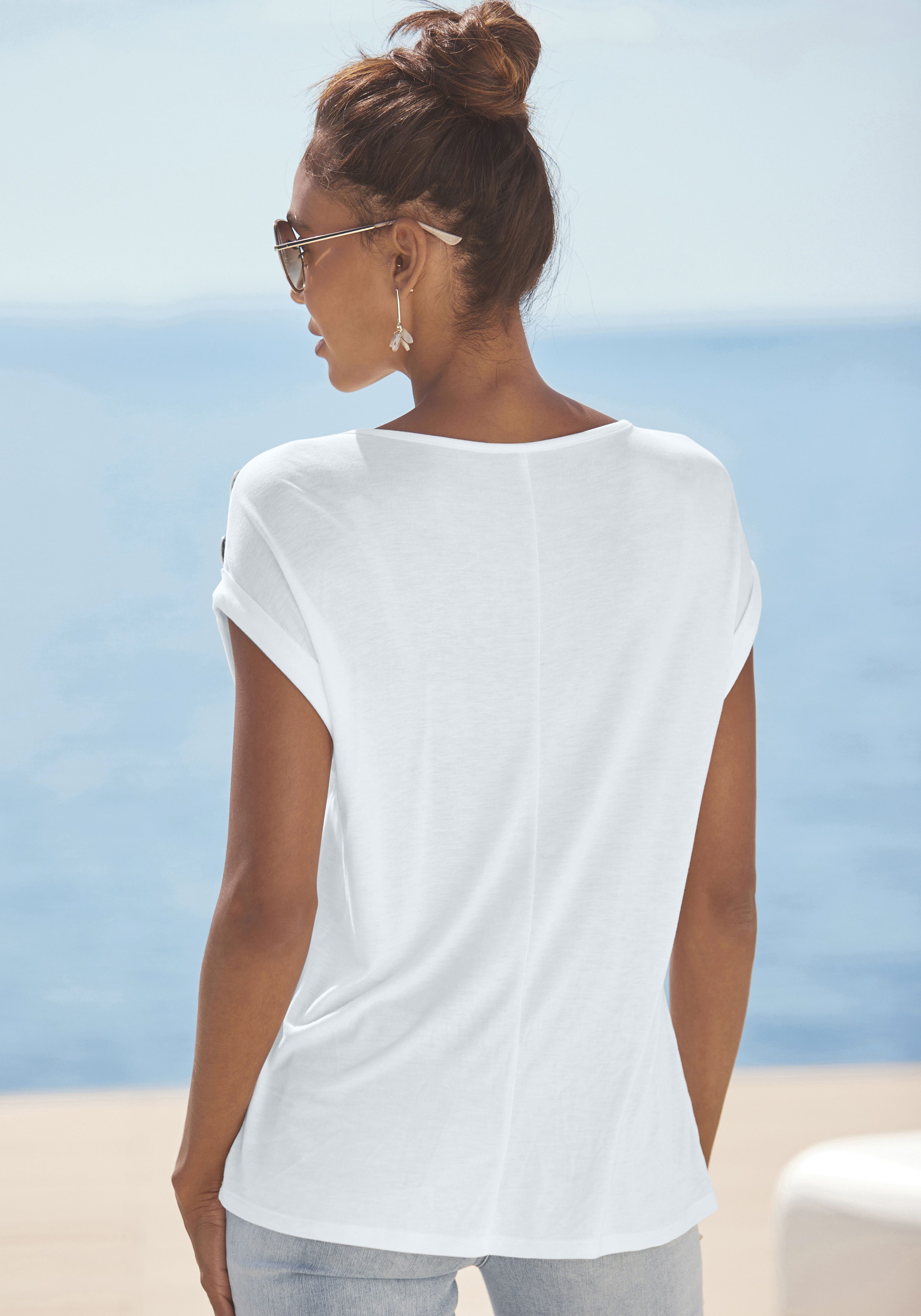 Buffalo Shirt met korte mouwen met decoratieve knopen, comfortabel t-shirt van jersey, basic