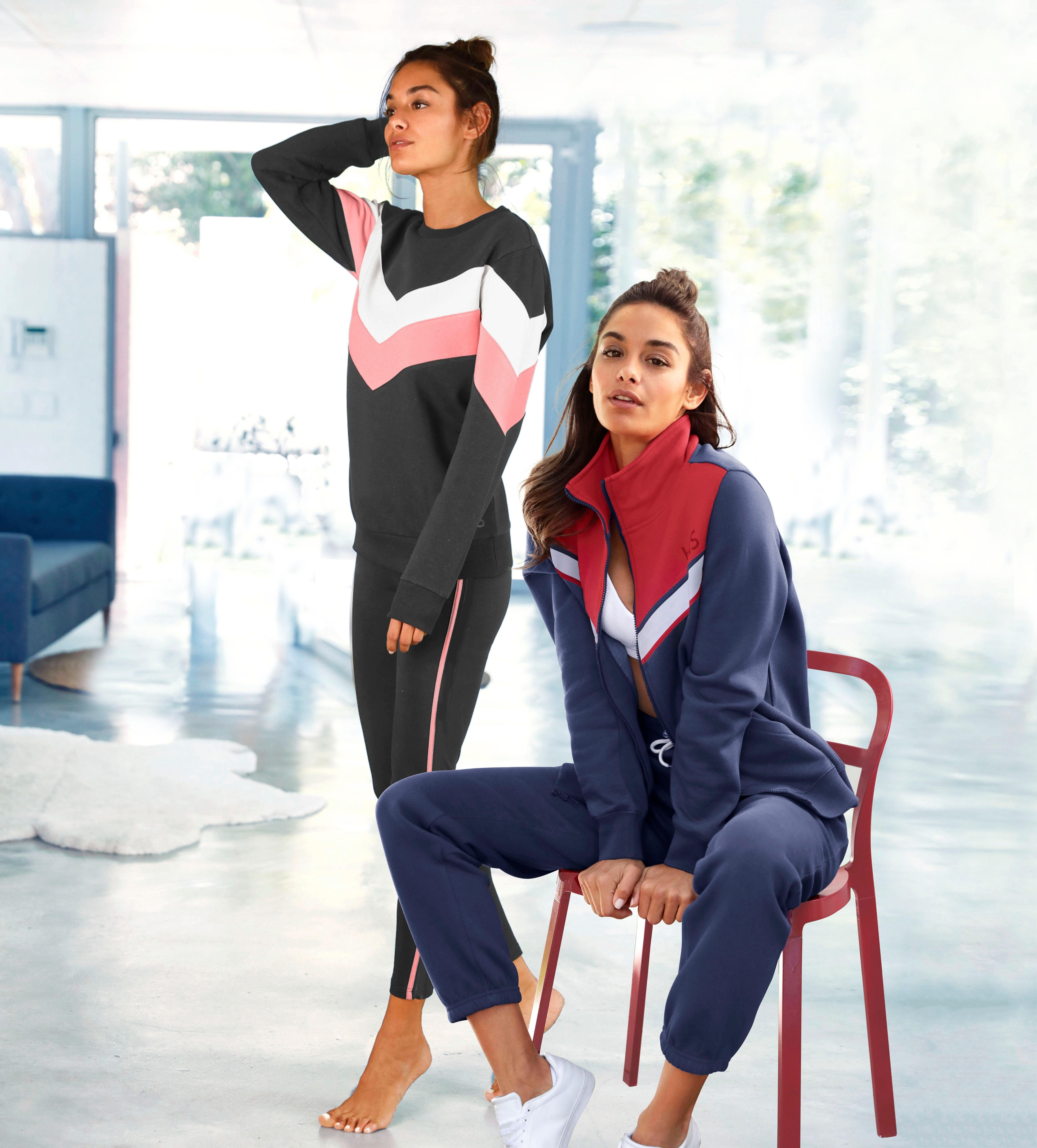 H.I.S Sweatshirt met contraststrepen aan de voorkant en mouwen, loungepak