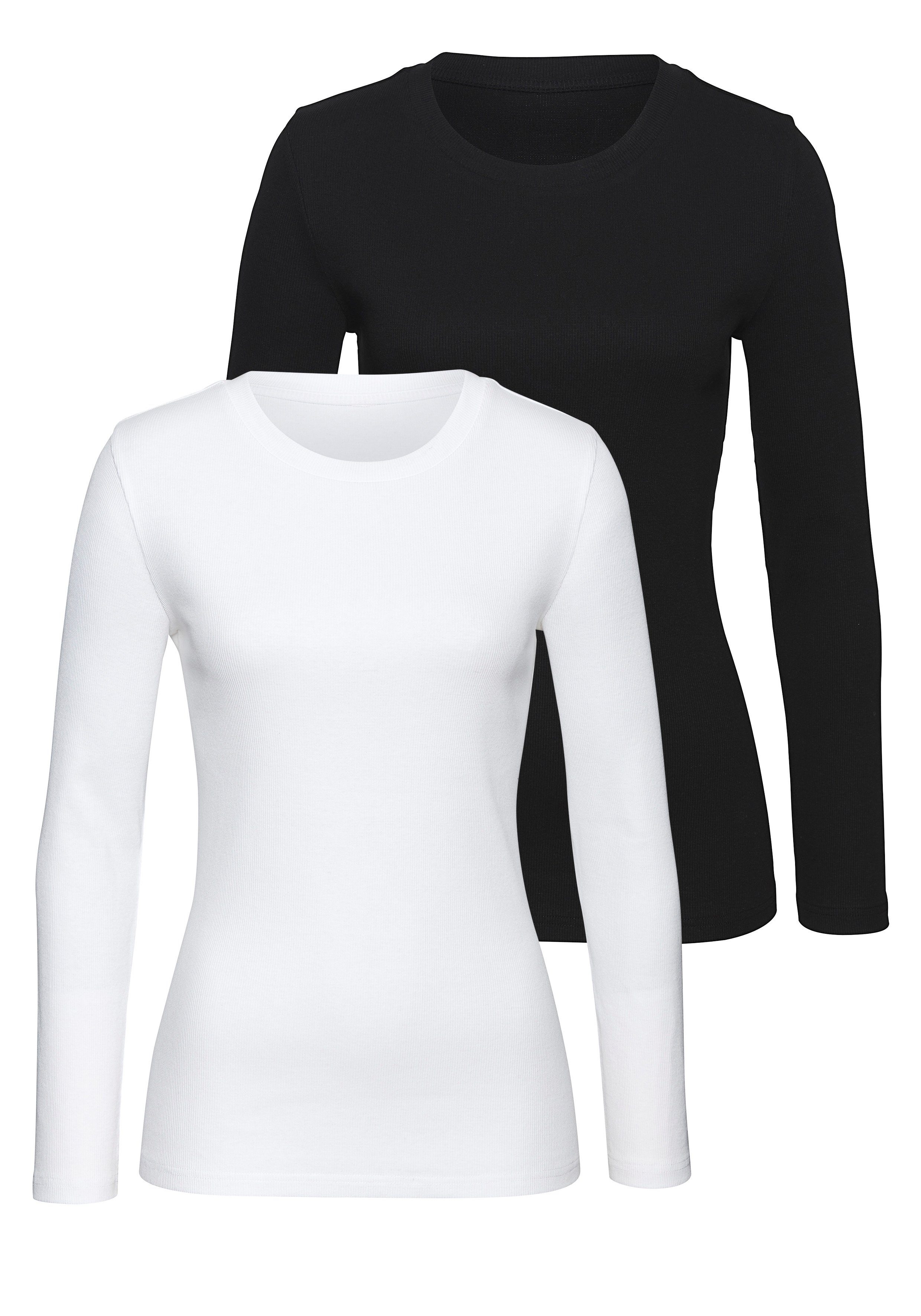 Vivance Shirt met lange mouwen Van zachte rib jersey van zacht katoen-stretch (Set van 2)