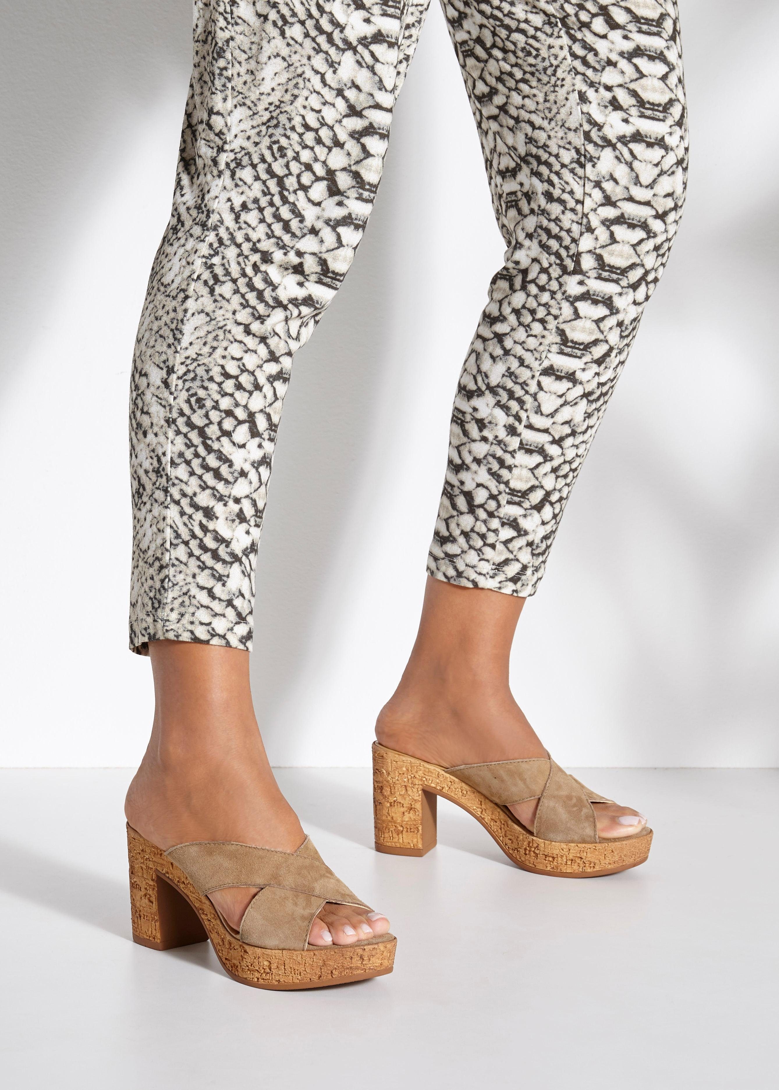 Lascana Slippers Mule, sandaal, open schoen van leer met blokhak
