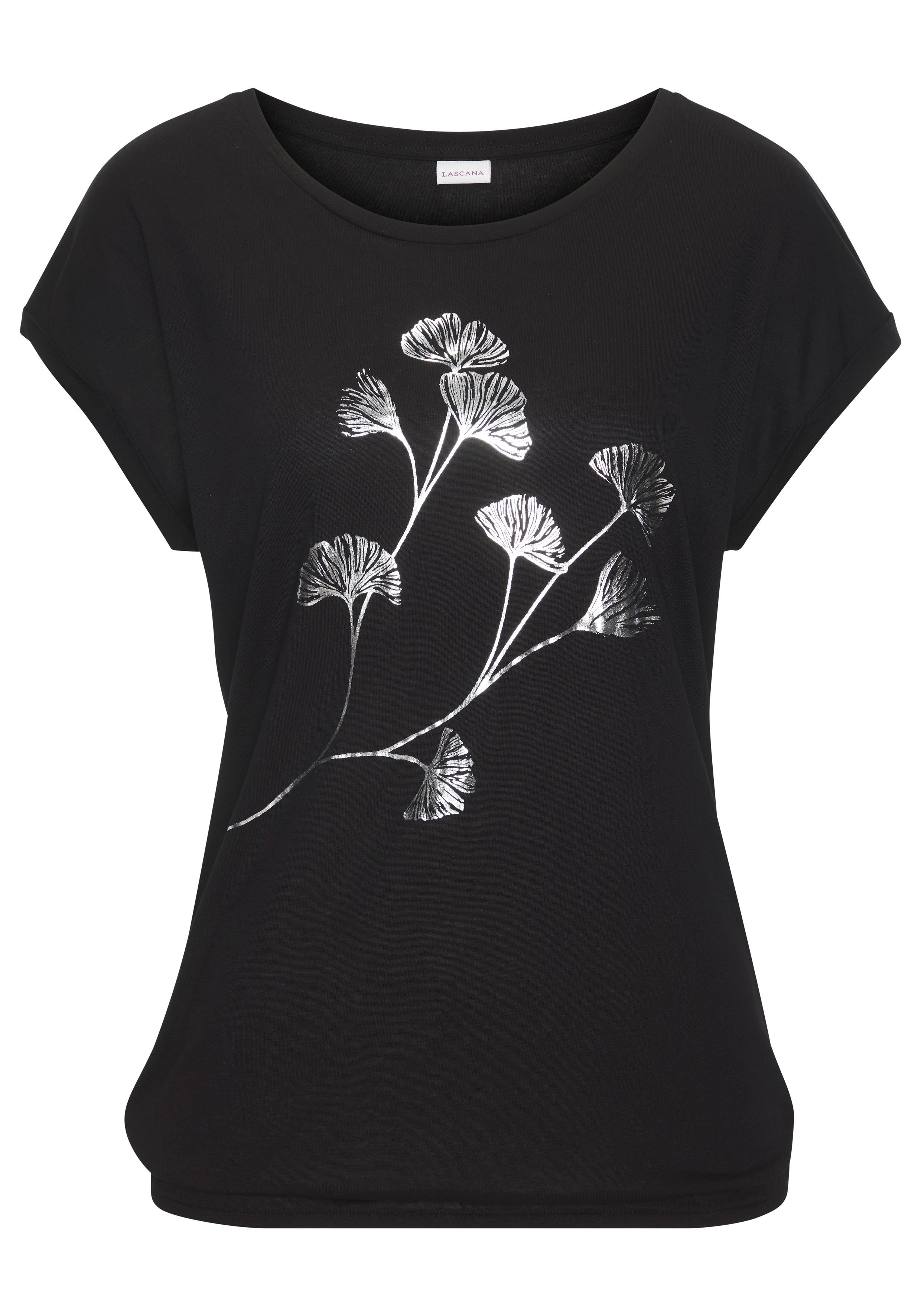 Vivance Shirt met korte mouwen Met glinsterende bloemenprint van elastische viscosekwaliteit