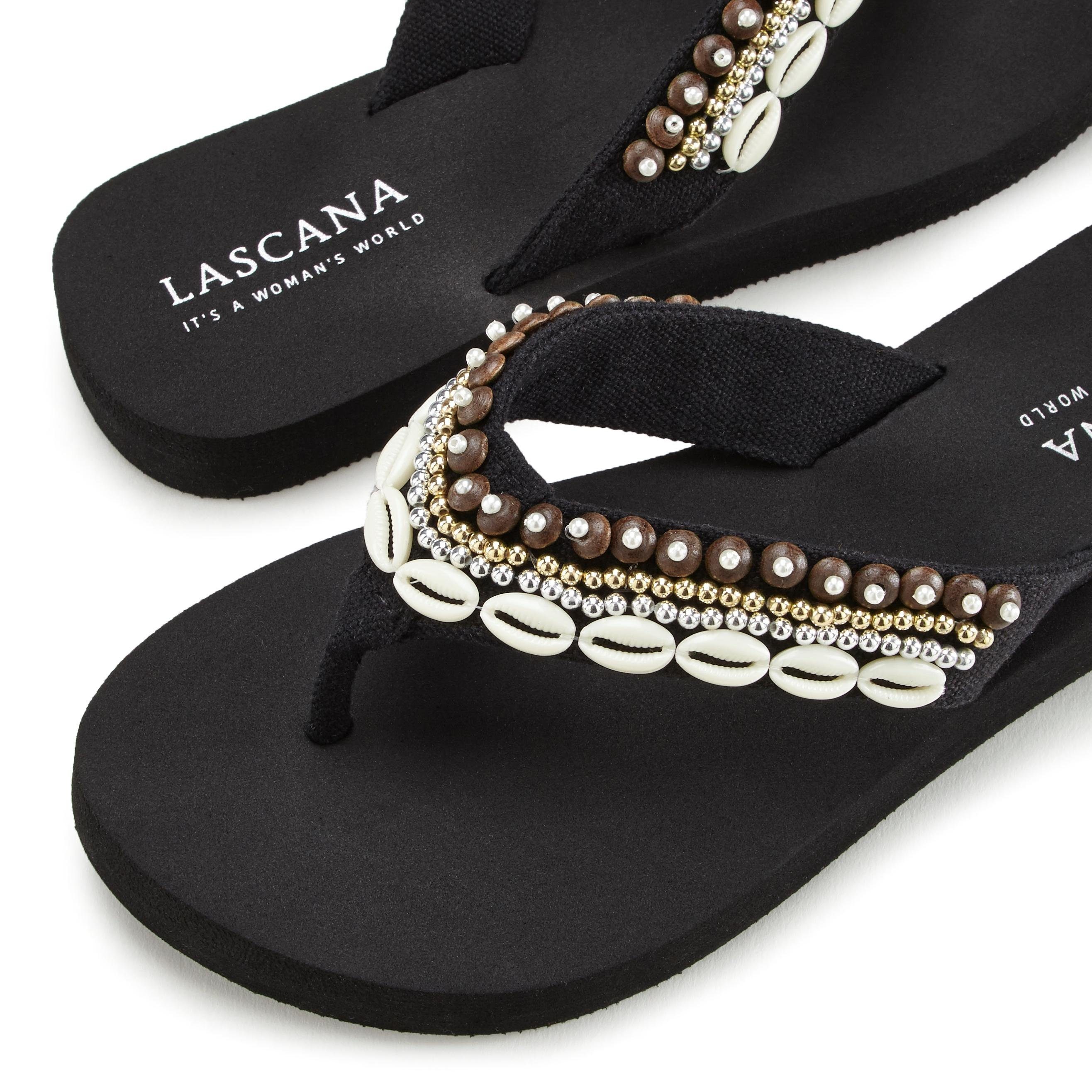 Lascana Badslippers Sandaal, pantoletten, badschoen met schelpimitaten VEGAN