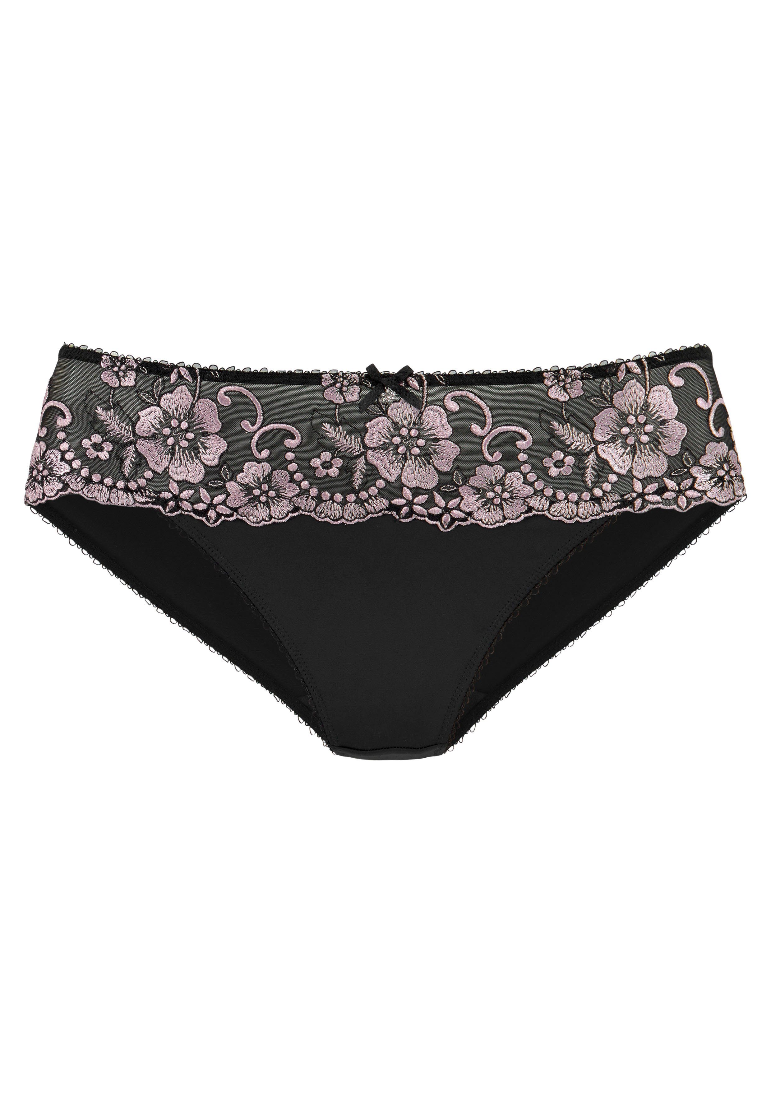 Lascana Bikinibroekje WANDA met borduurkant in bloemetjes-look slips maat 32/34 zwart