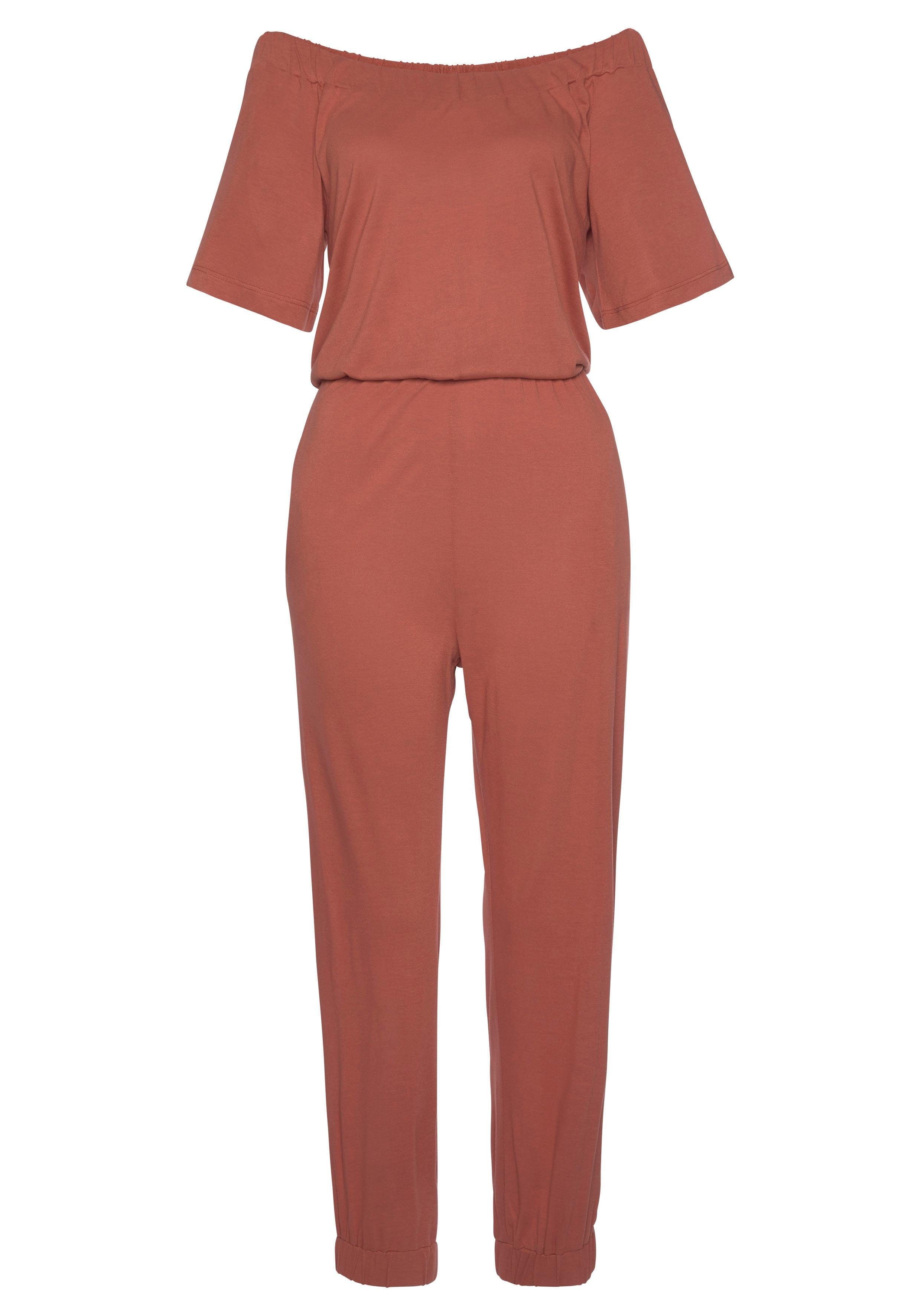 Lascana Jumpsuit in carmen-stijl, zomerse jumpsuit met zakken, schoudervrij