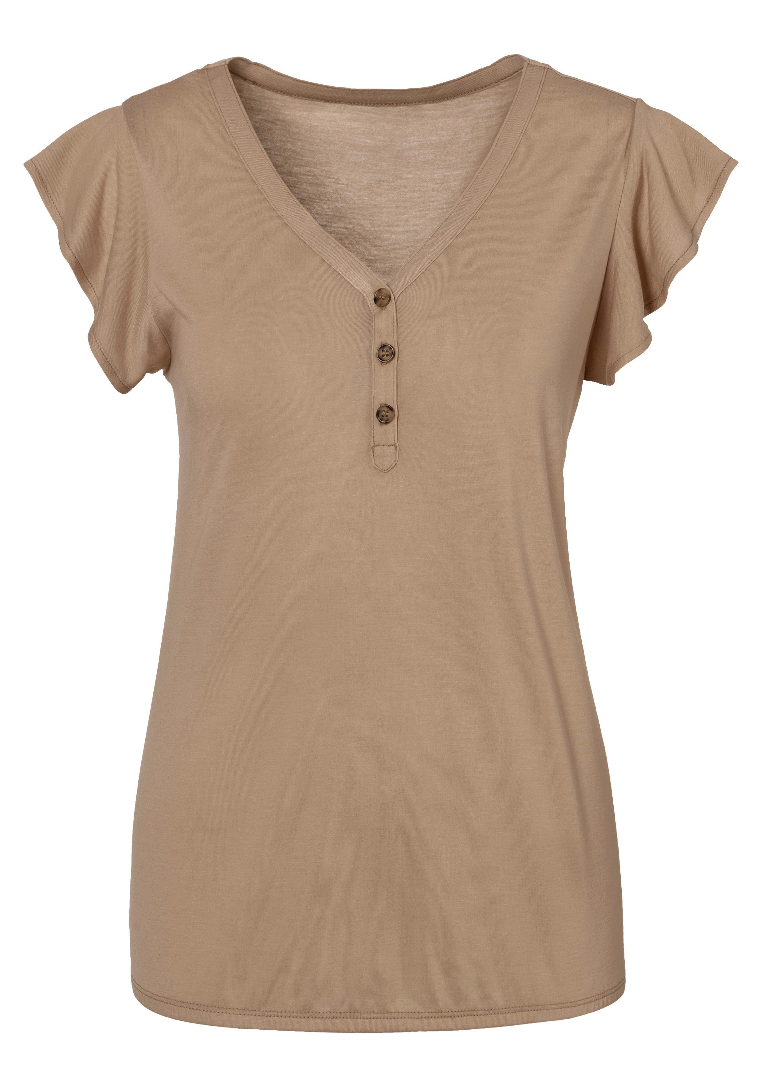 Lascana Shirttop Met knopenlijst en vleugel mouwen (2-delig, Set van 2)