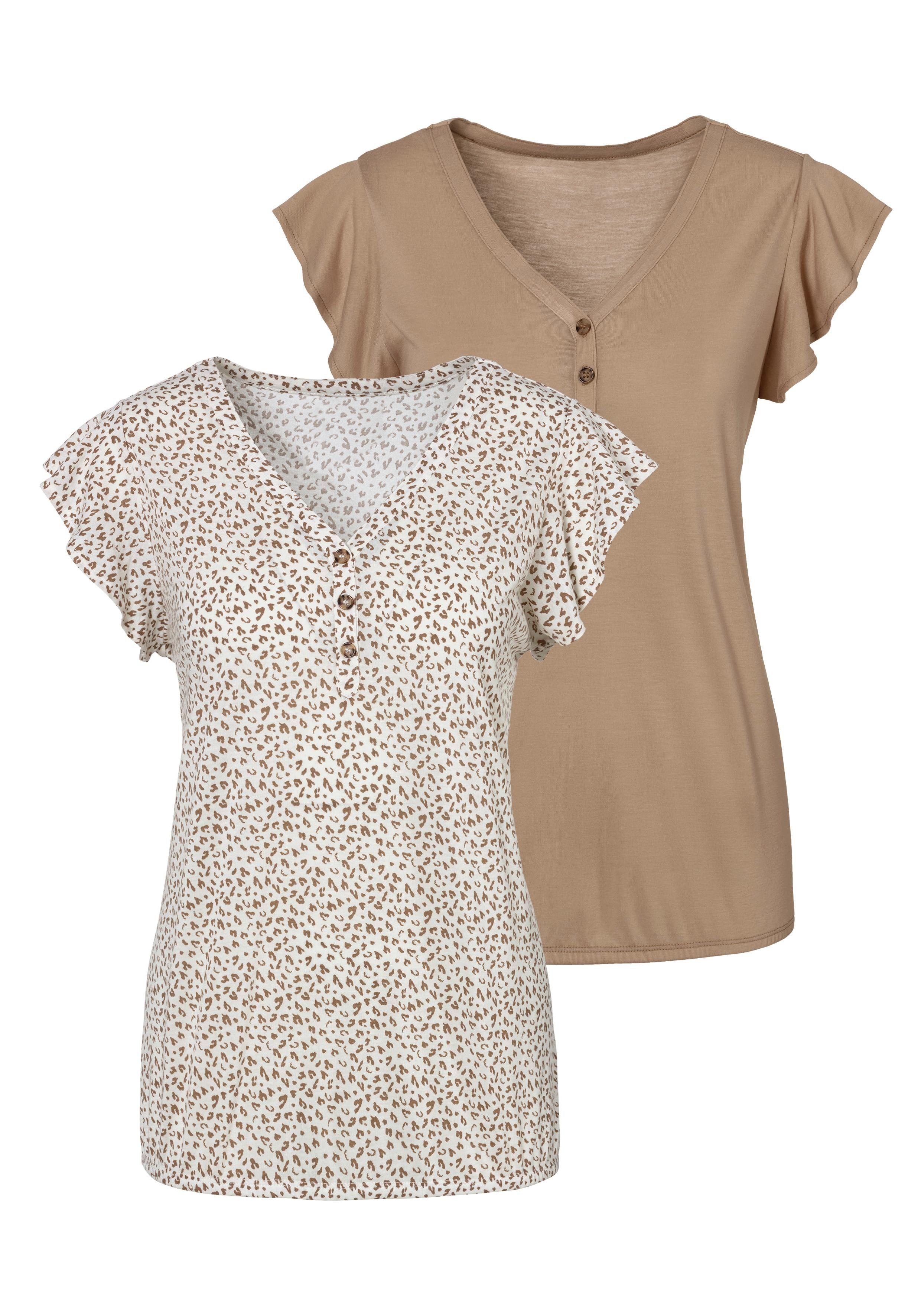 Lascana Shirttop Met knopenlijst en vleugel mouwen (2-delig, Set van 2)