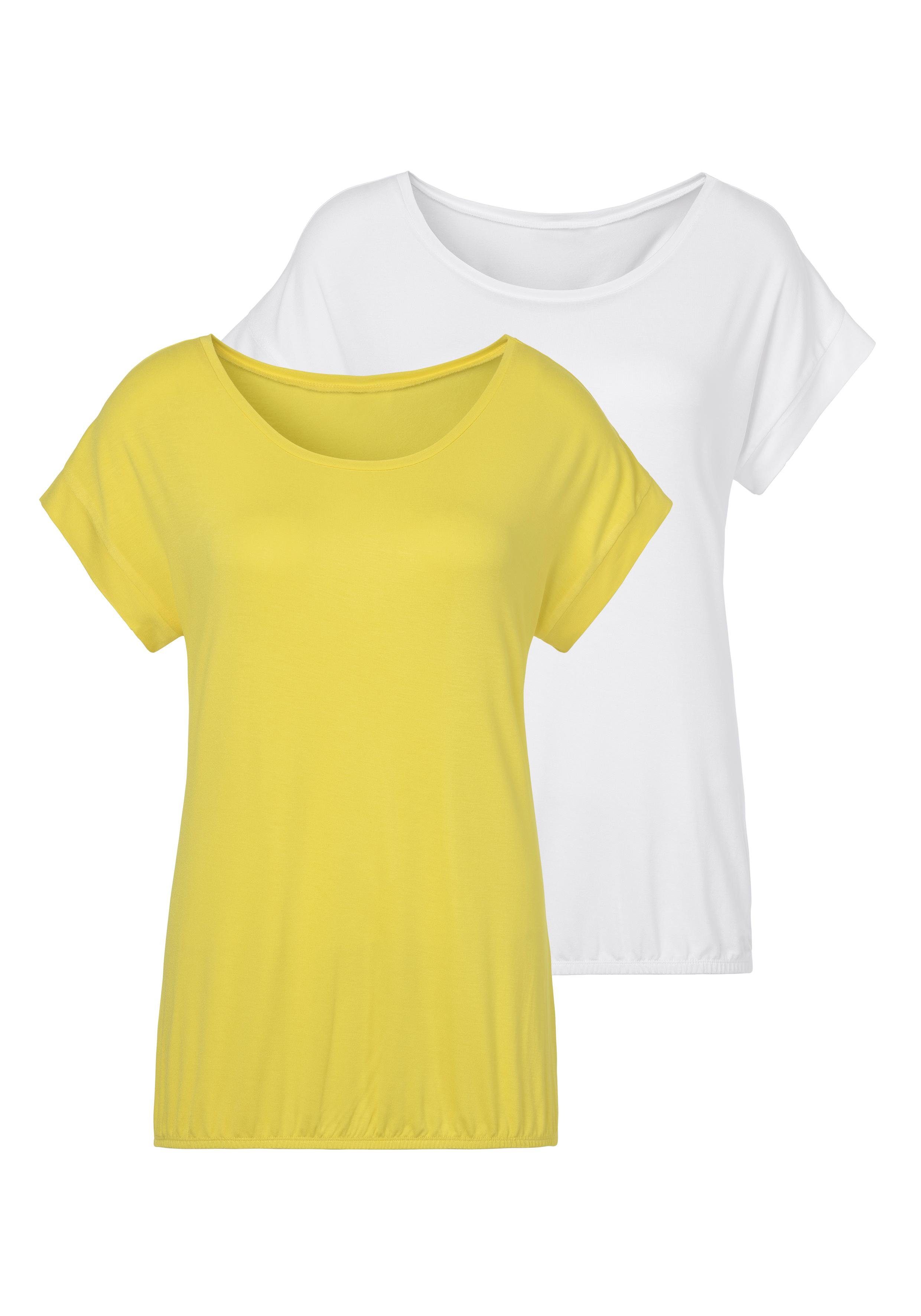Vivance Shirt met korte mouwen Met elastiek in de band van zachte viscose-stretch (Set van 2)