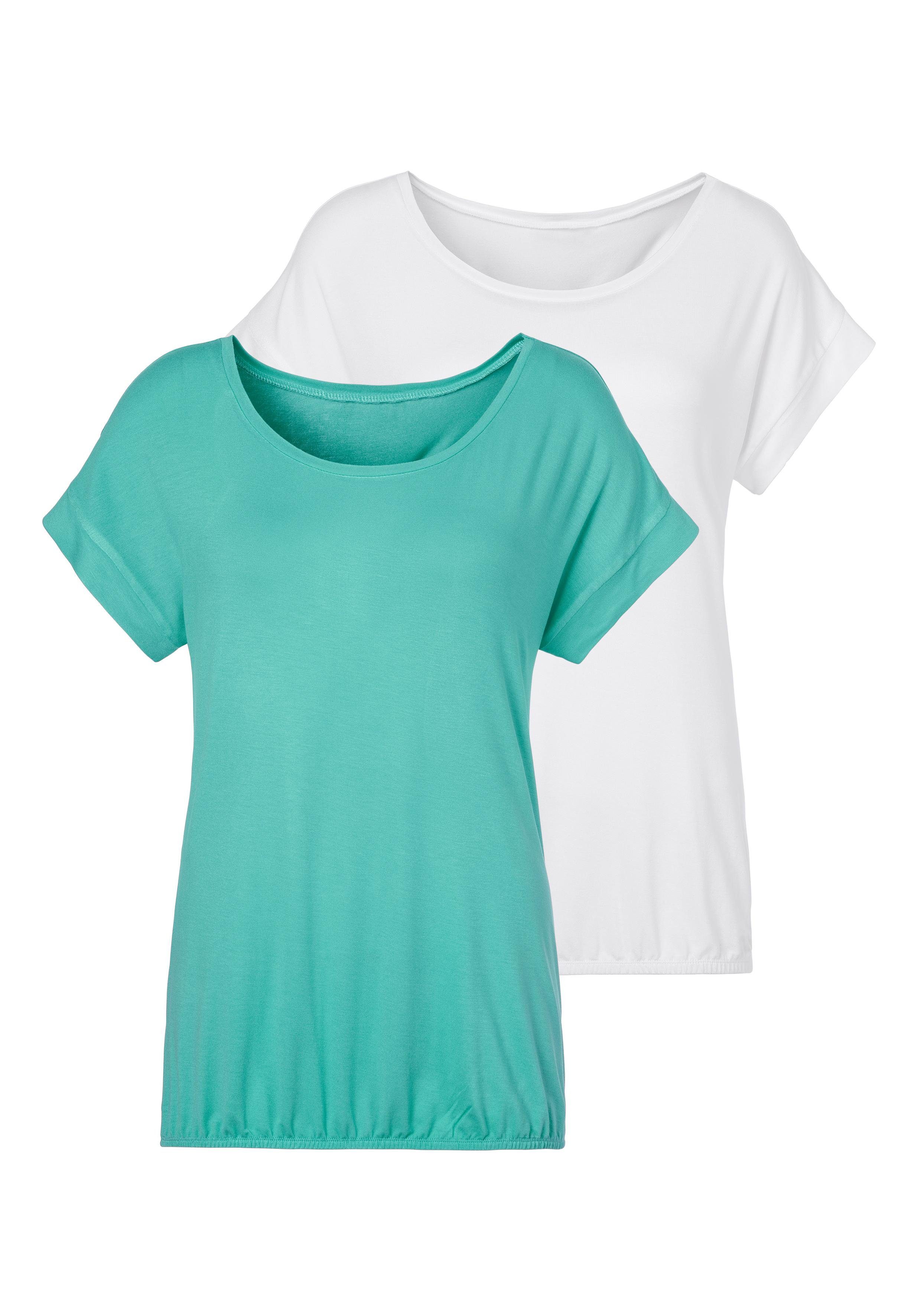 Vivance Shirt met korte mouwen Met elastiek in de band van zachte viscose-stretch (Set van 2)