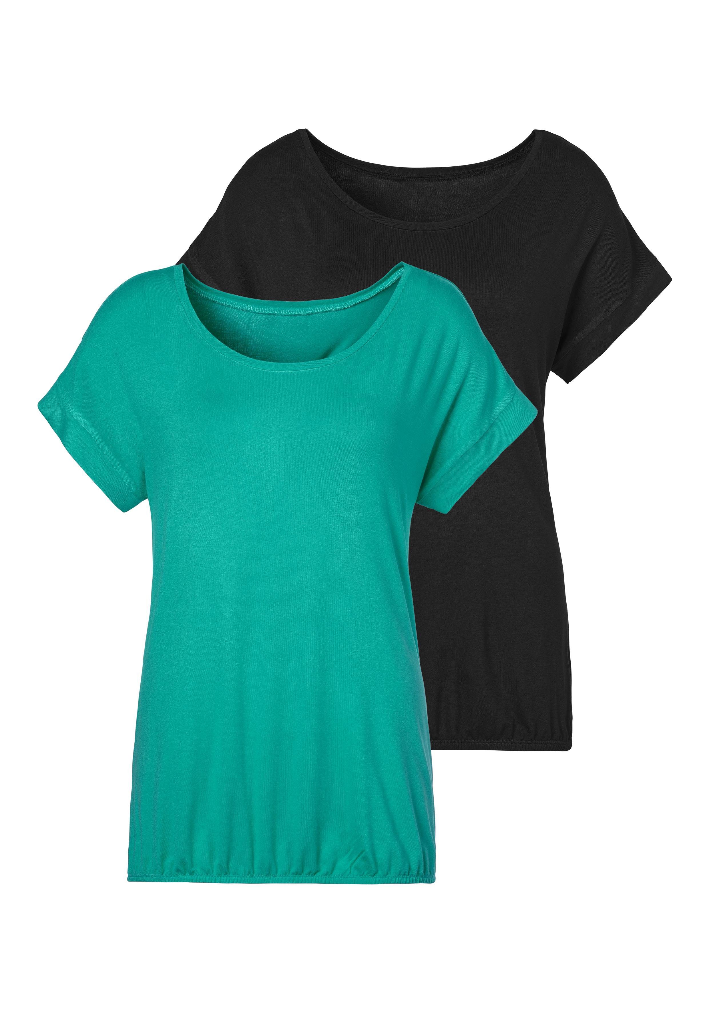 Vivance Shirt met korte mouwen Met elastiek in de band van zachte viscose-stretch (Set van 2)