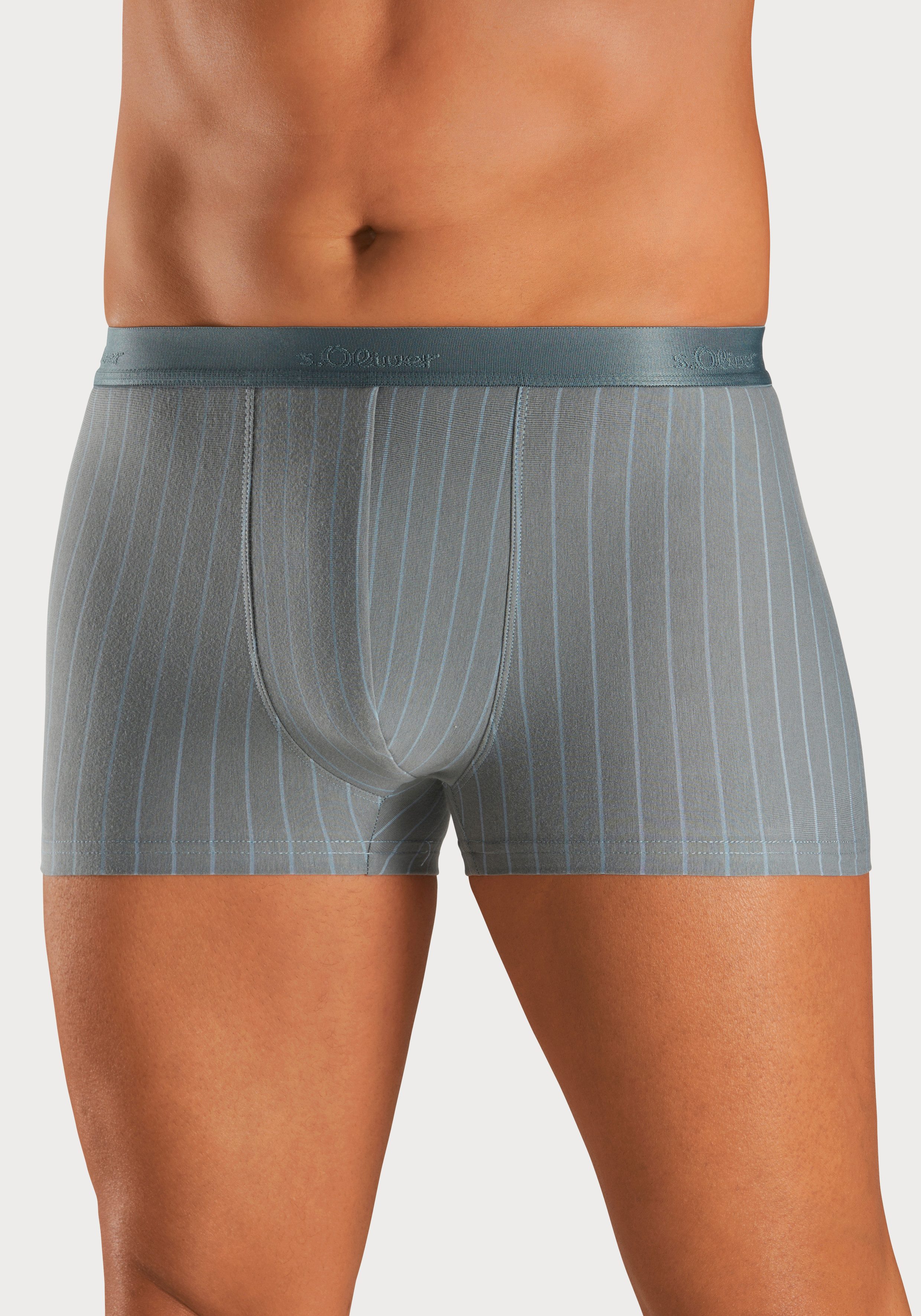 s.Oliver RED LABEL Beachwear Boxershort voor heren in strepen en uni van katoenmix (set, 3 stuks) heren maat XL groen
