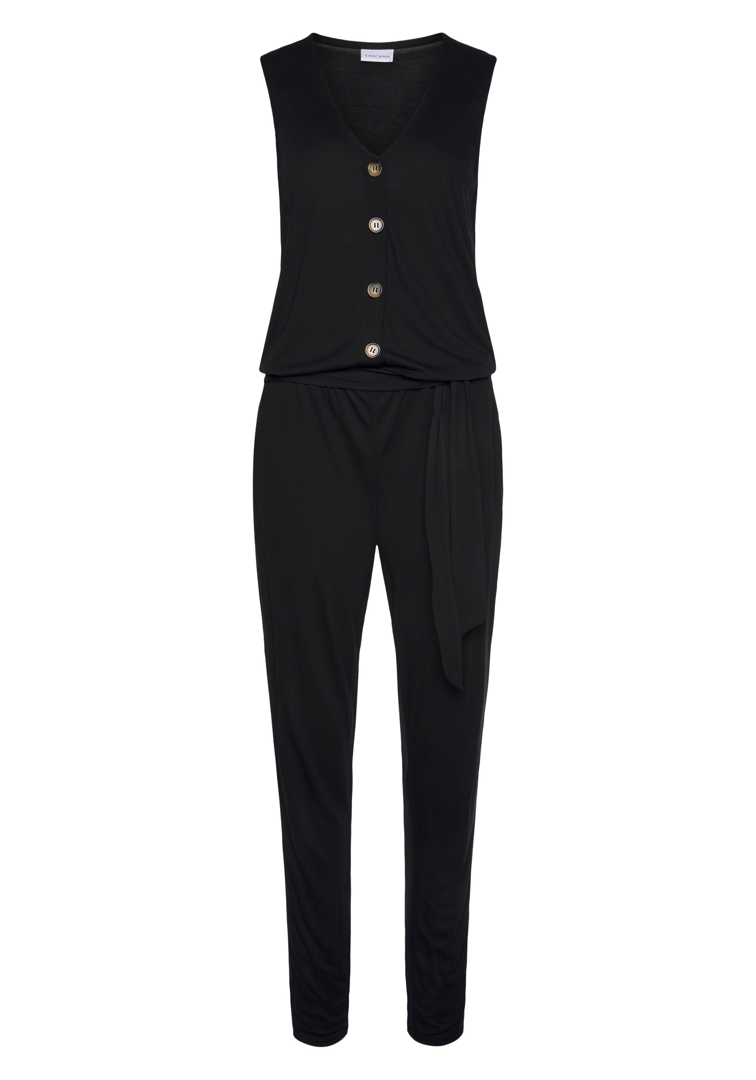 Lascana Jumpsuit en knoopsluiting aan de voorkant, comfortabele overall met zakken (Met een bindceintuur)