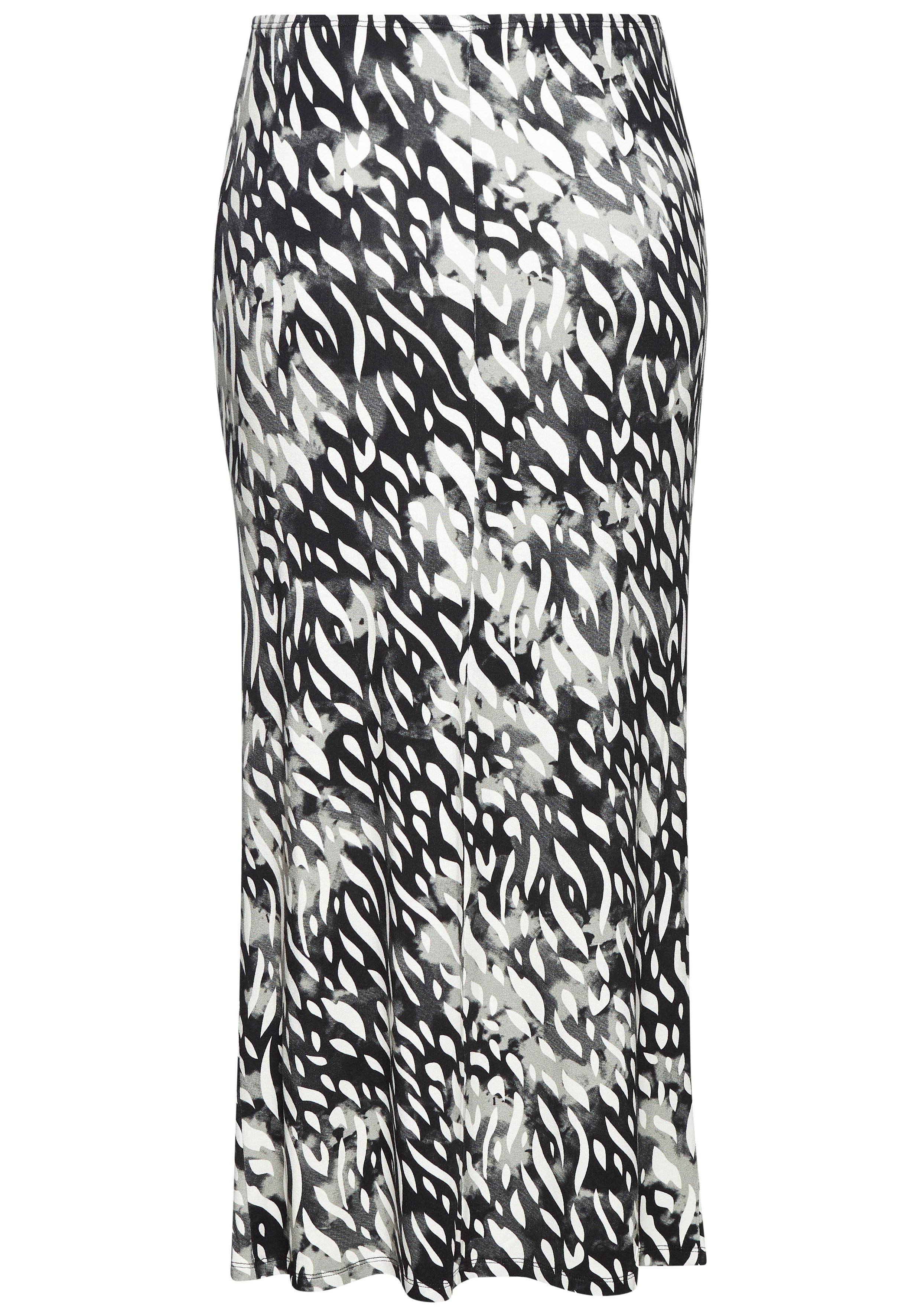 Lascana Jerseyrok met plooien aan de zijkant en split, midi rok met all-over print