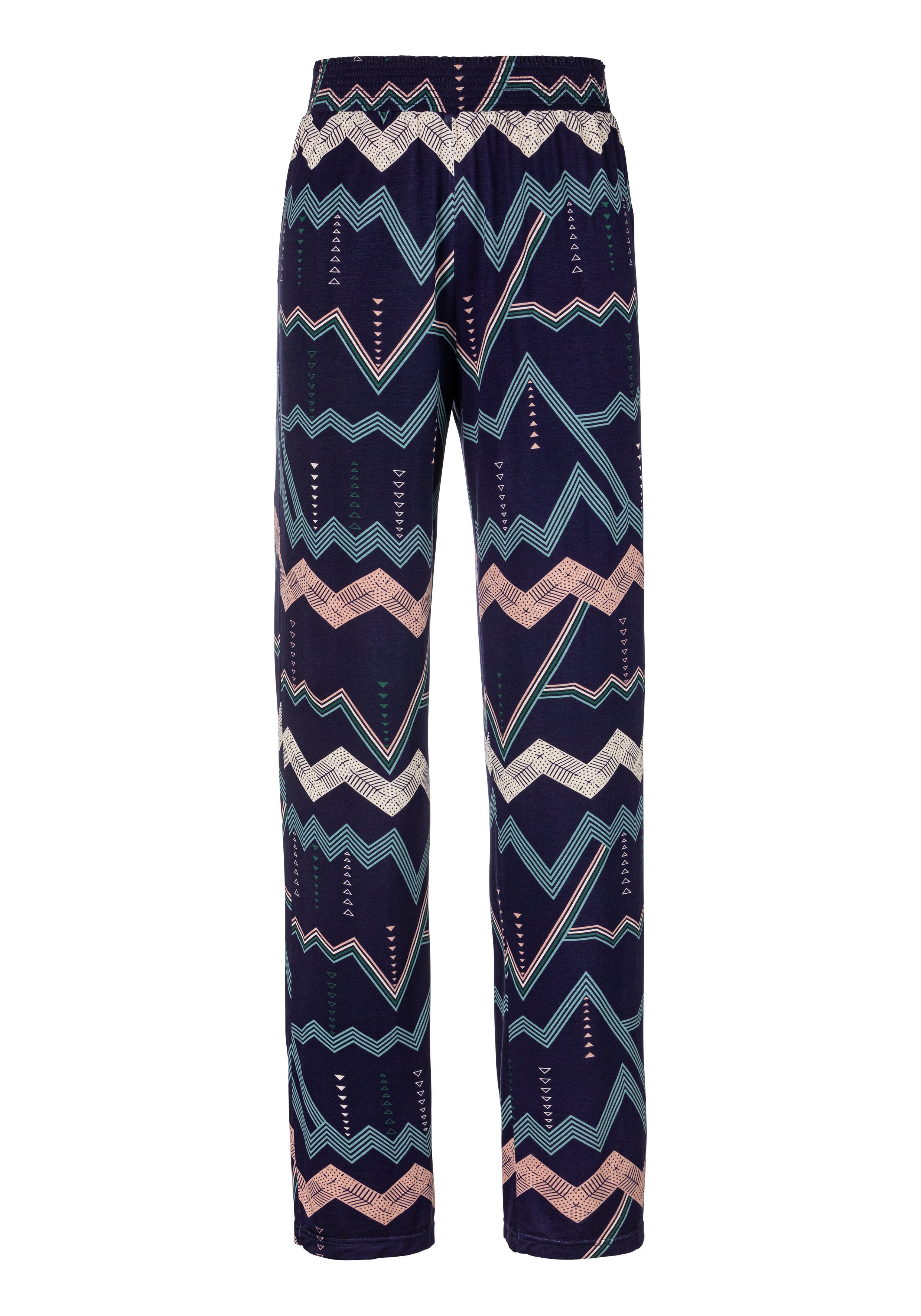 lascana pyjamabroek met grafisch zigzagmotief blauw