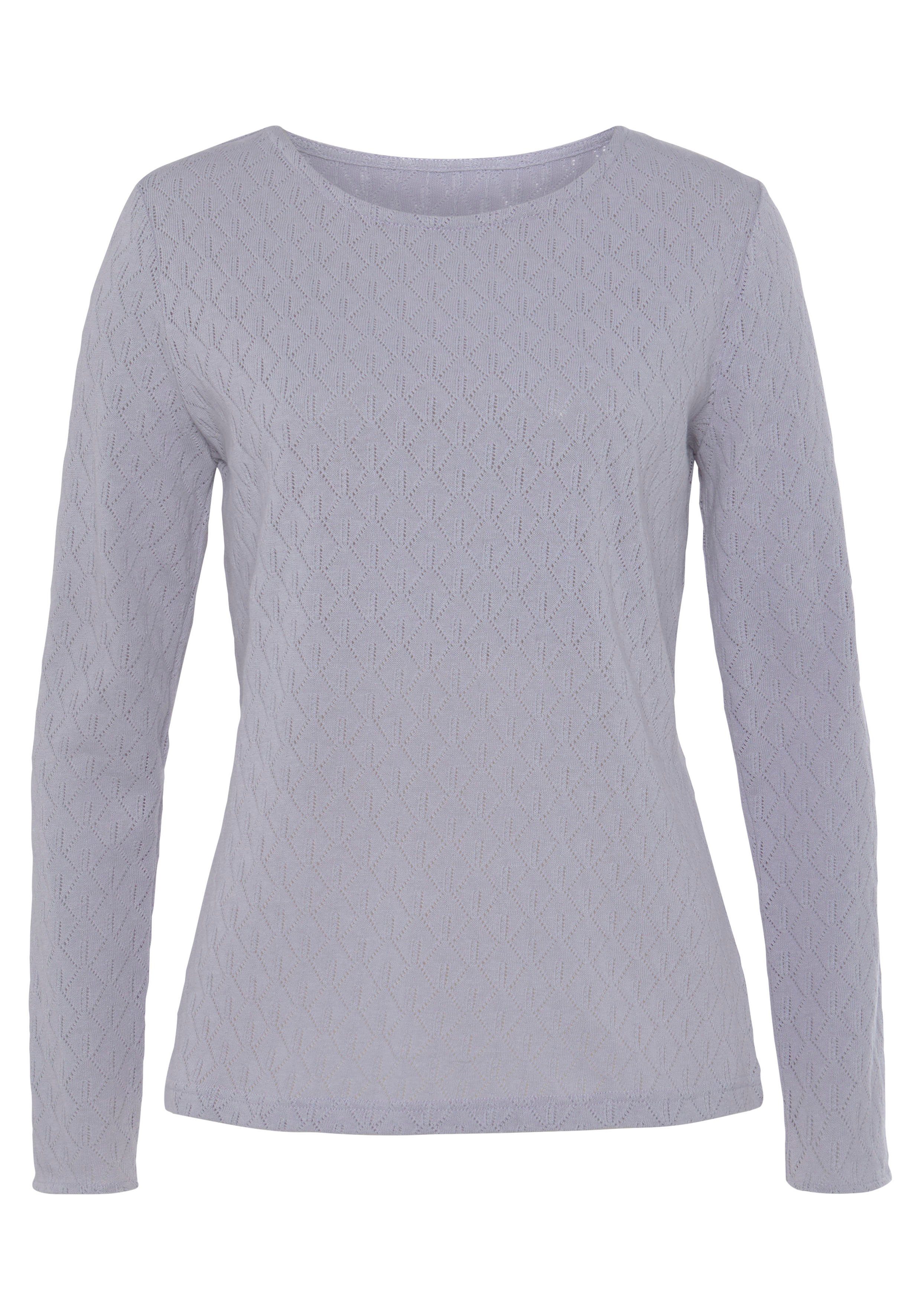 Vivance Shirt met lange mouwen Met modieus ajourpatroon (1-delig) shirts maat 32/34 blauw