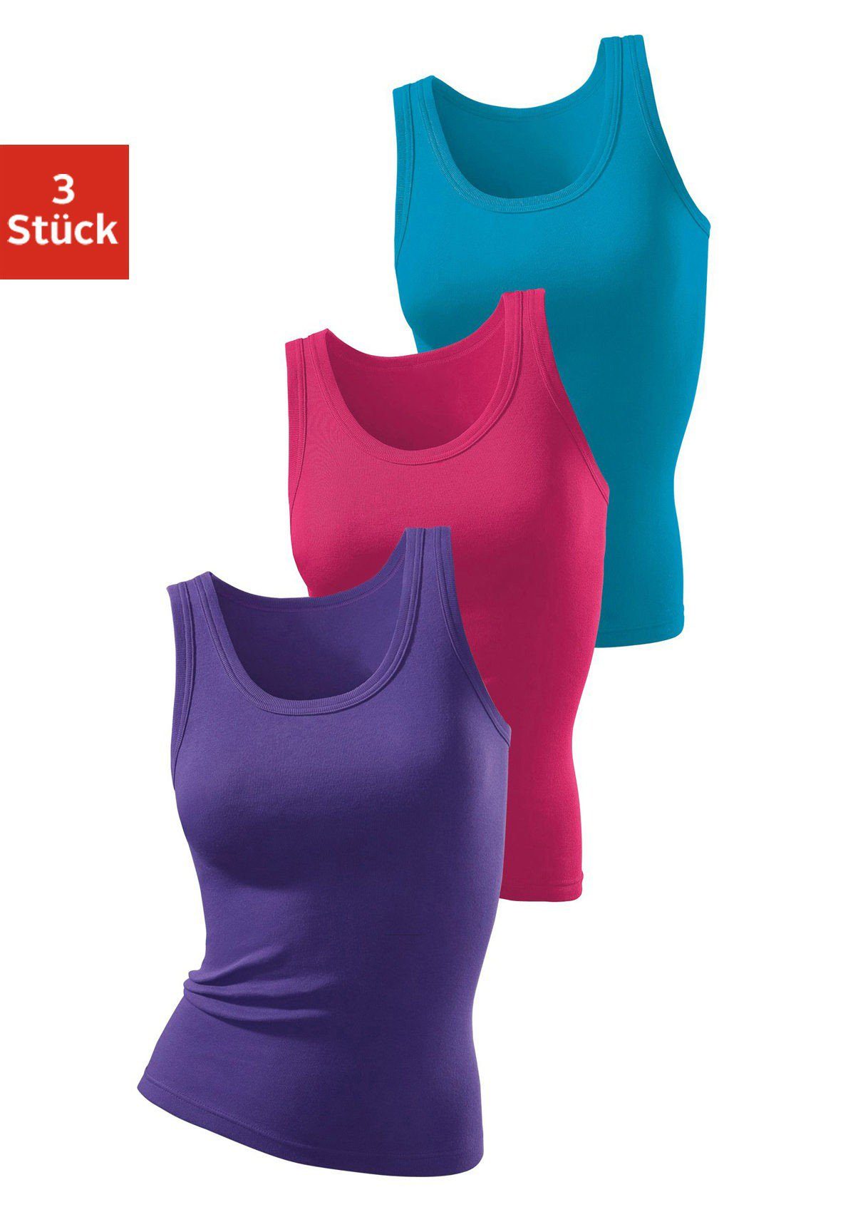 H.I.S Tanktop Zonder zijnaden van zachte ribkwaliteit van katoen (Set van 3)