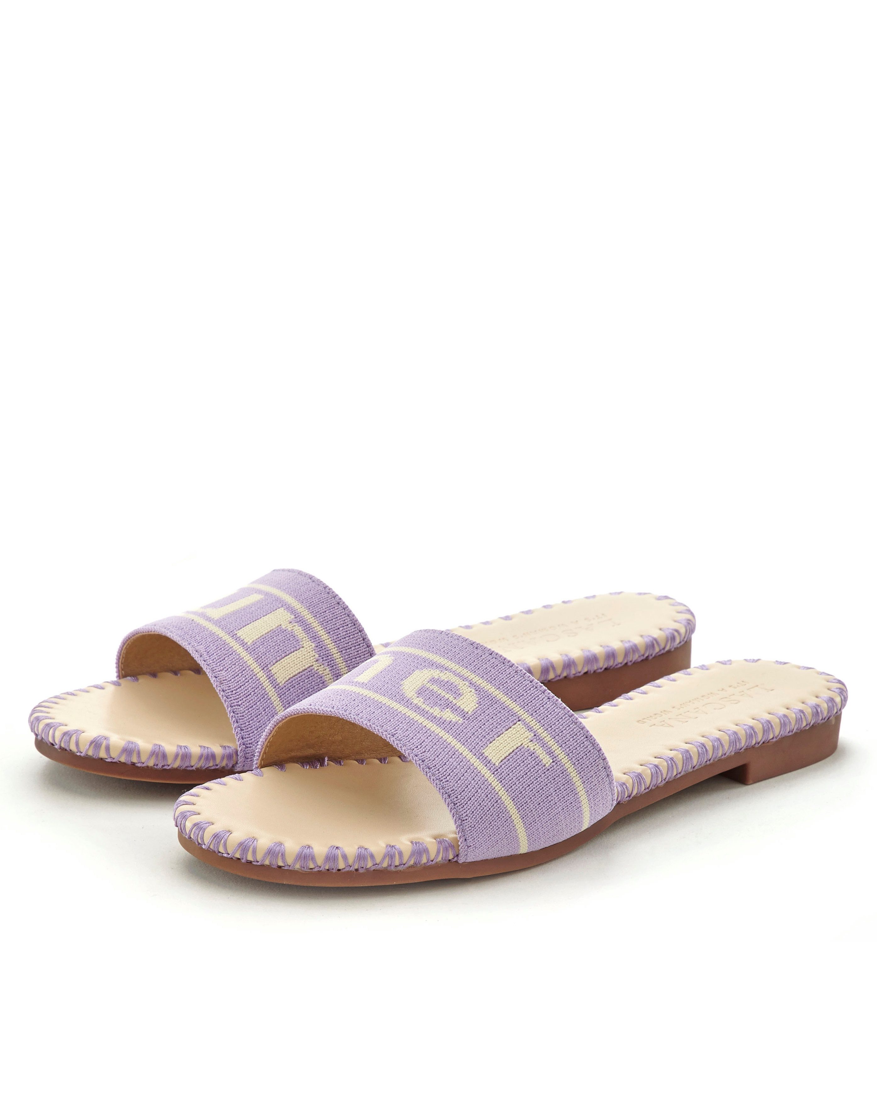 Lascana Slippers Mule, sandaal, open schoen van textiel met modieuze opdruk VEGAN