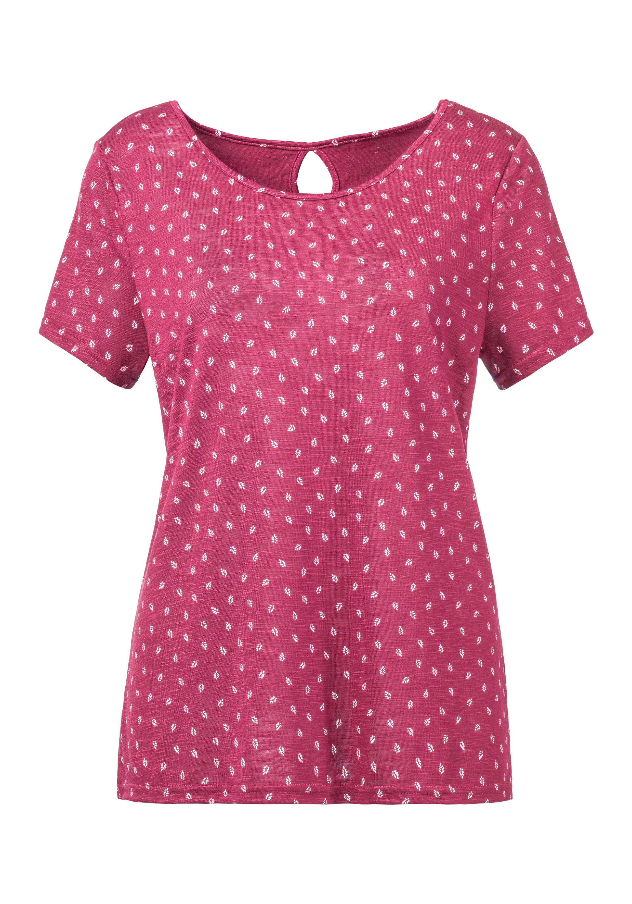 Lascana T-shirt met leuke bladprint en cut-out in de nek (Set van 2)