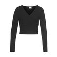 lascana shirt met lange mouwen van ribmateriaal in cropped model zwart