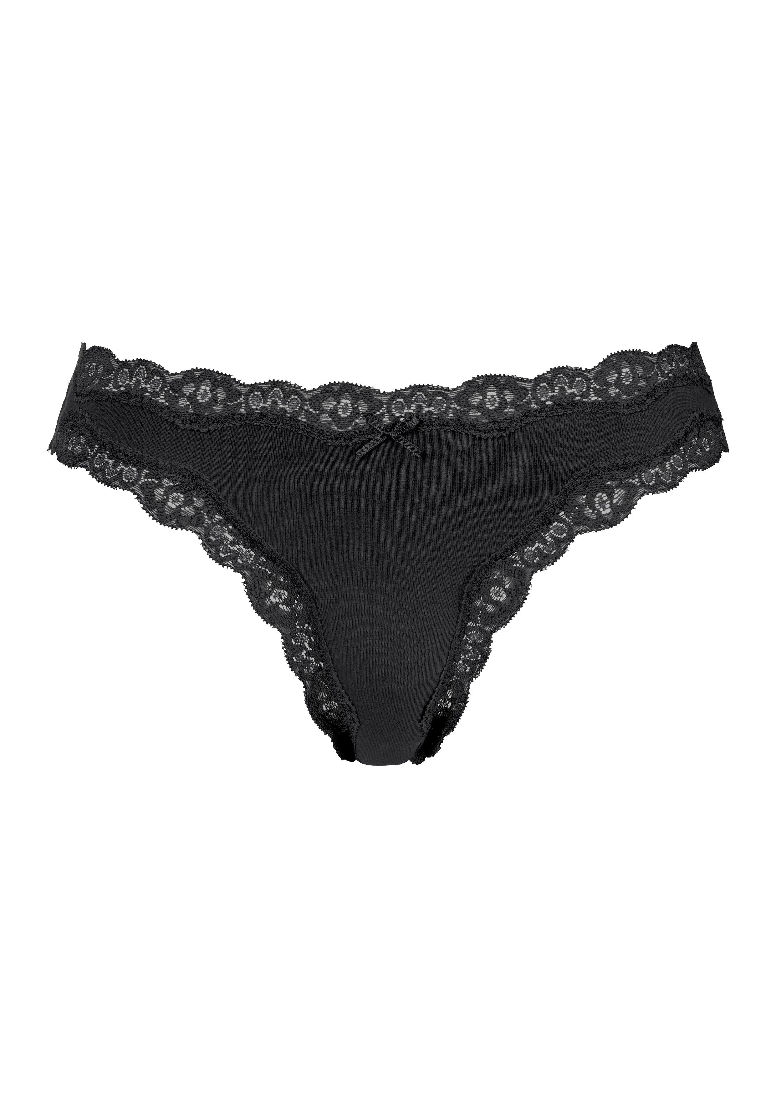 Lascana String met gebloemde kant (set, 3 stuks)