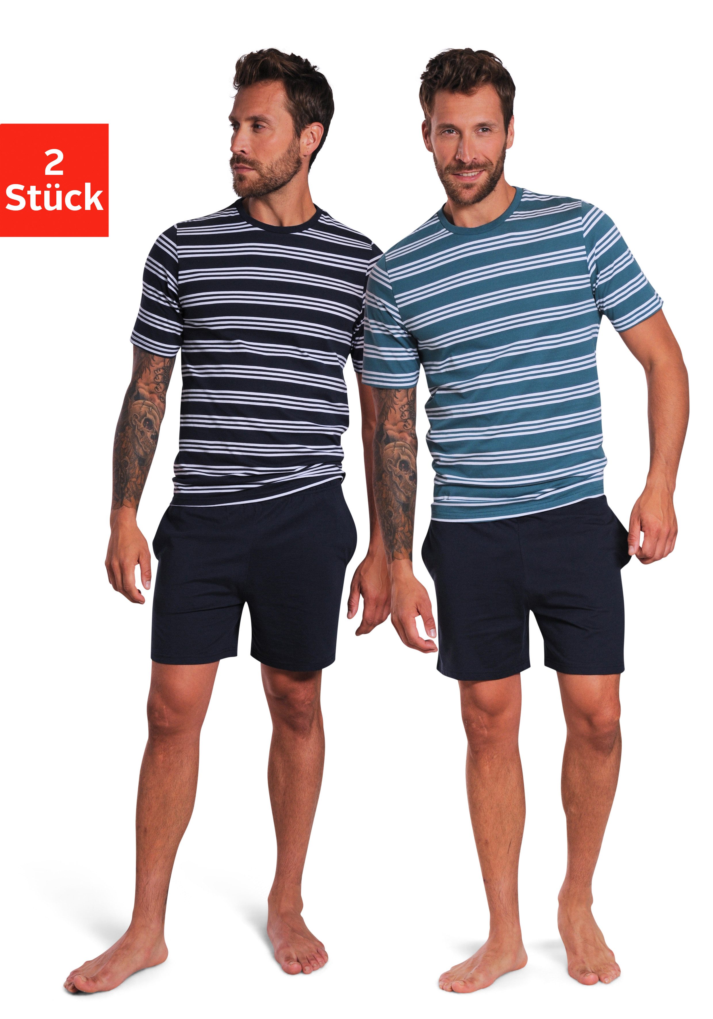 AUTHENTIC LE JOGGER Pyjama Pyjama met gestreepte bovenstukken (4-delig, Set van 2)