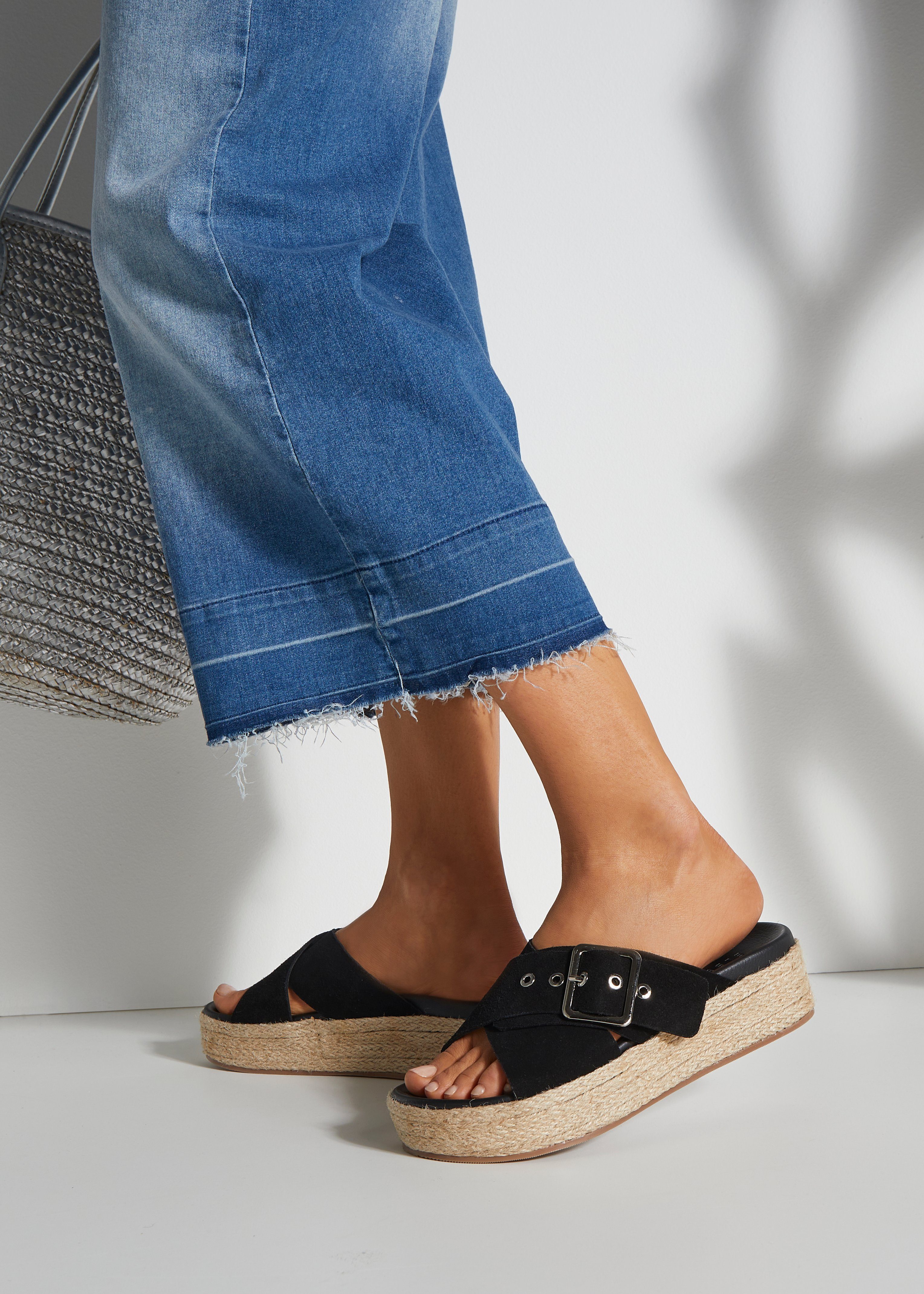 Elbsand Slippers Mule, sandaal, open schoen met plateauhak van leer