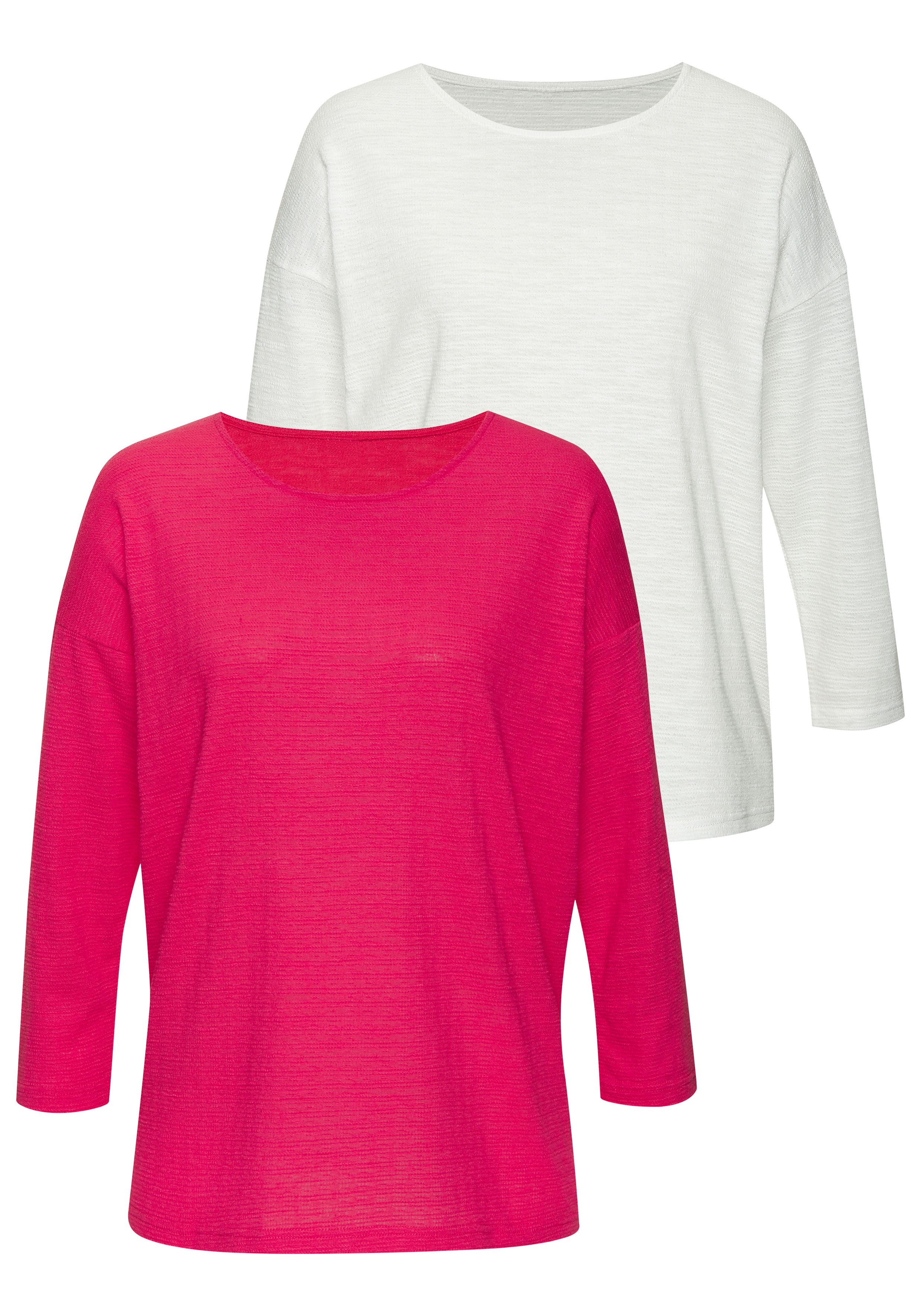 Vivance Shirt met lange mouwen Met modieuze structuur van kreukvrije kwaliteit met katoen (Set van 2)