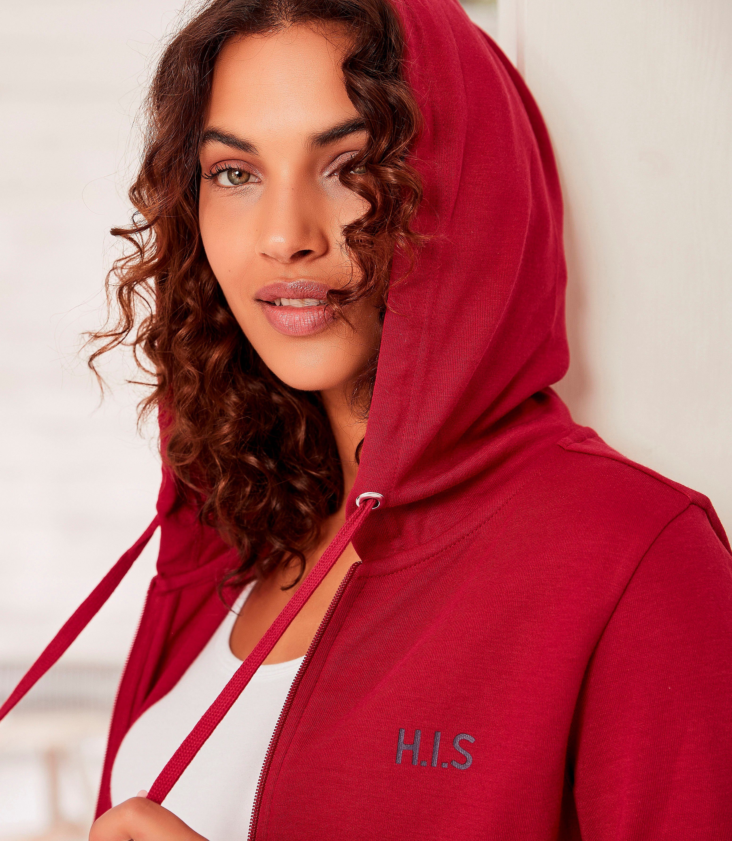 H.I.S Capuchonsweatvest Loungejack met capuchon en zijzakken, loungewear