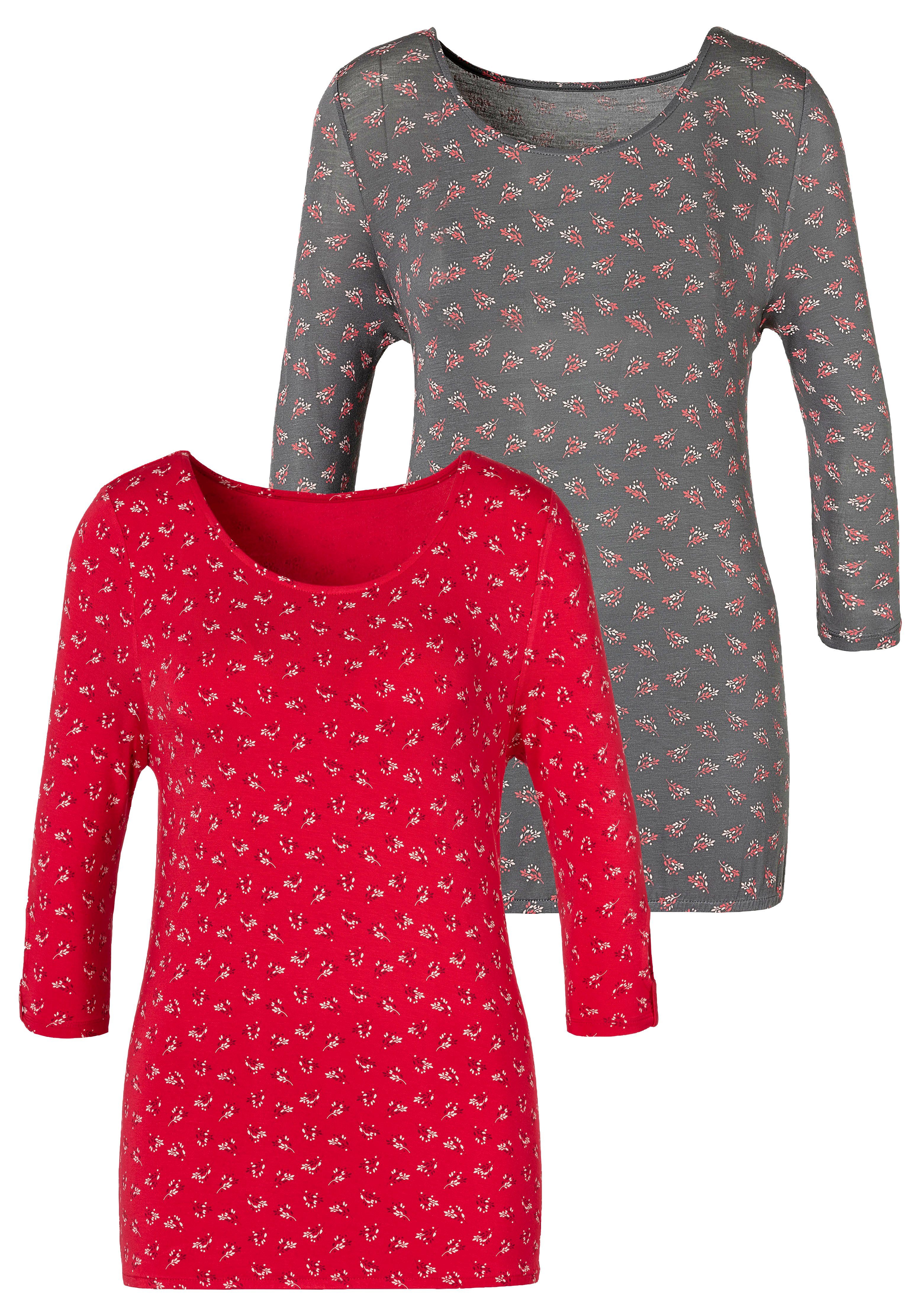 Lascana Shirt met 3/4 mouwen Met kleine cut-out onder aan de mouwen (Set van 2)